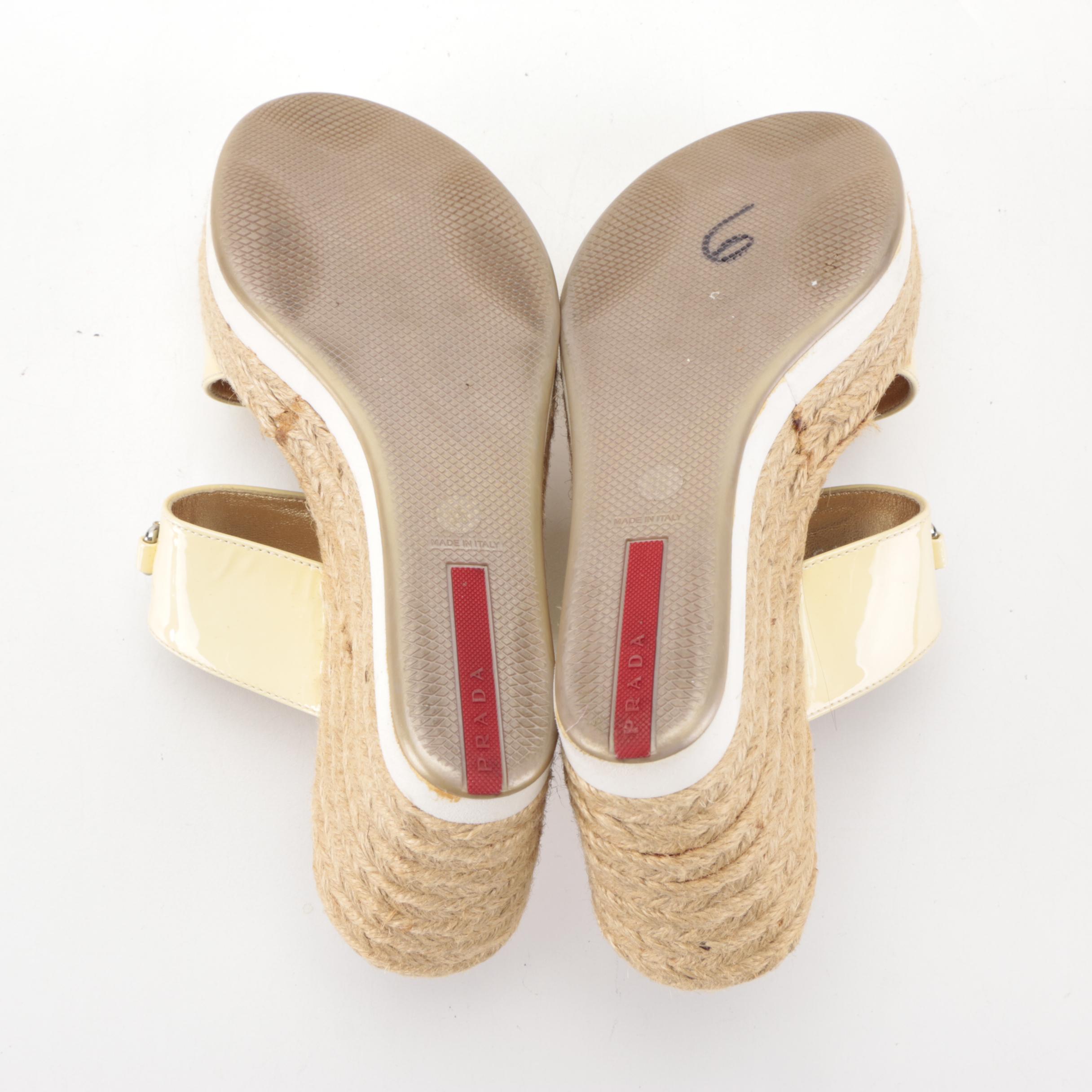 Prada Sport Platform Wedges in Embellished Patent Leather