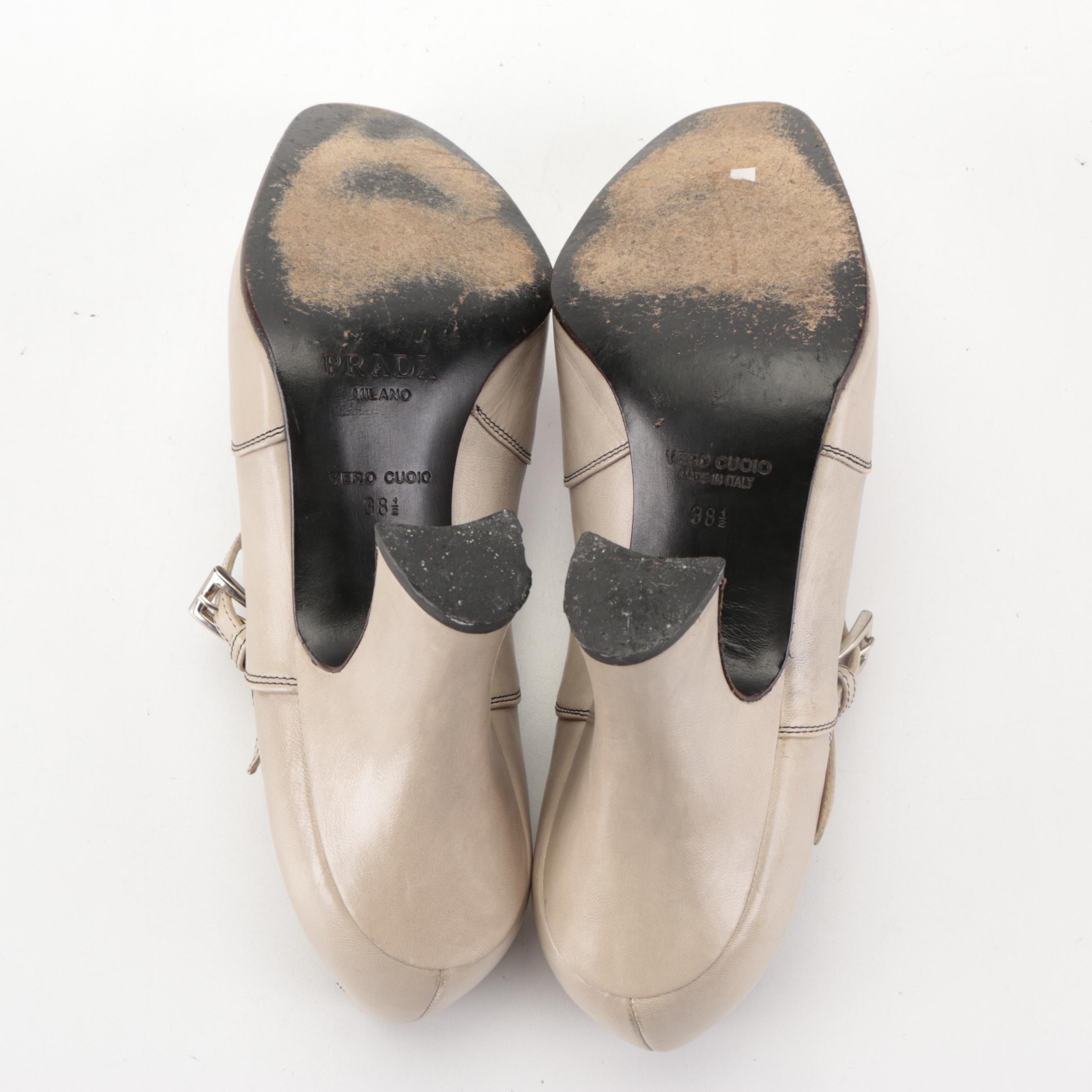 Prada High Heel Mary Jane Buckle Pumps in Leather