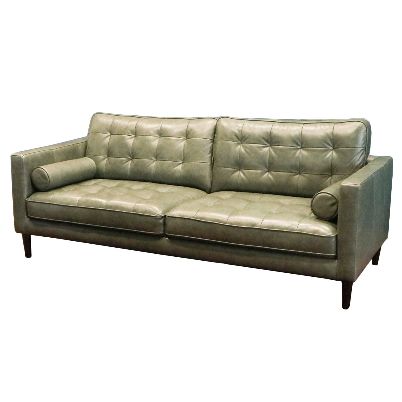Trayton Furniture Co. Modernist Style Green Leather Sofa