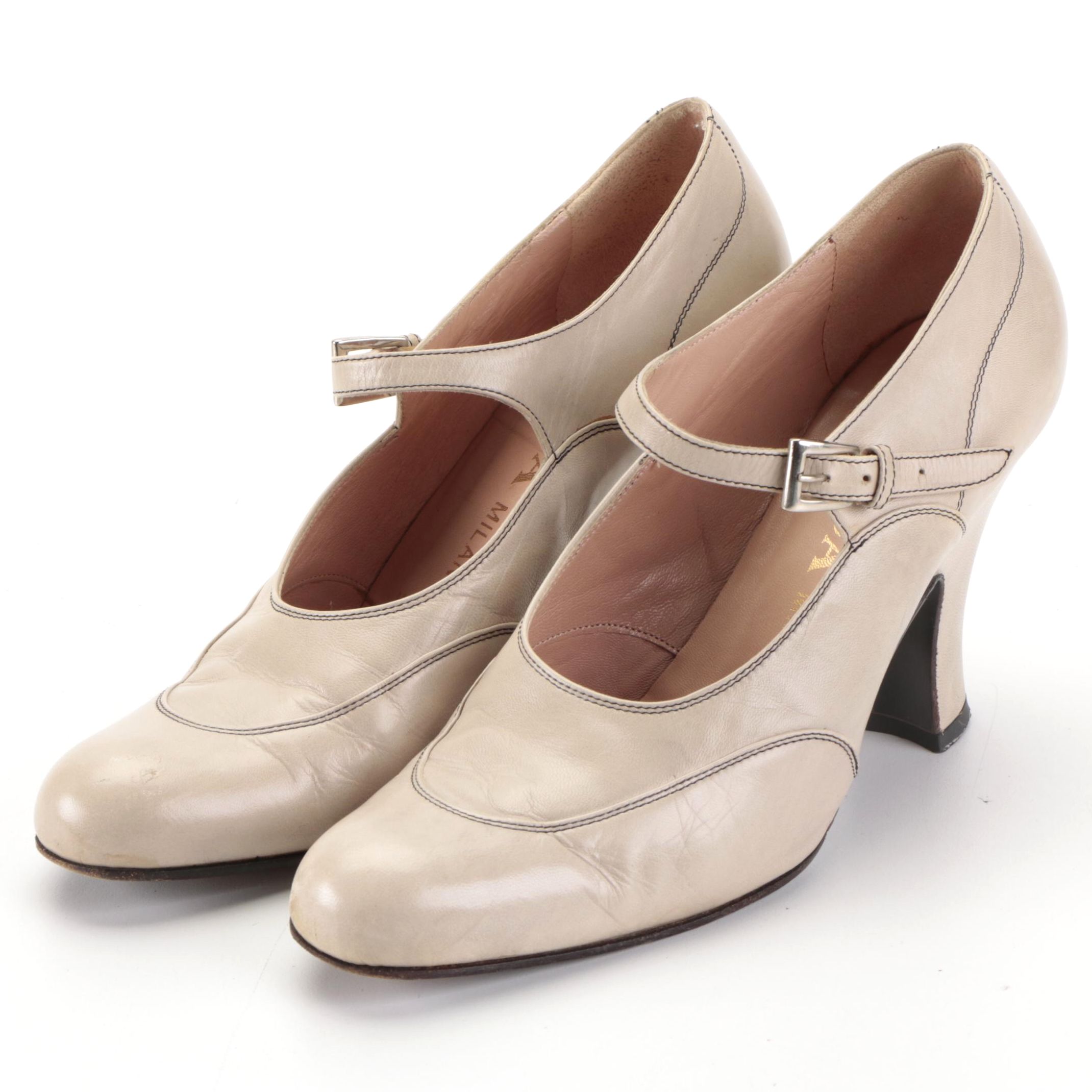 Prada High Heel Mary Jane Buckle Pumps in Leather