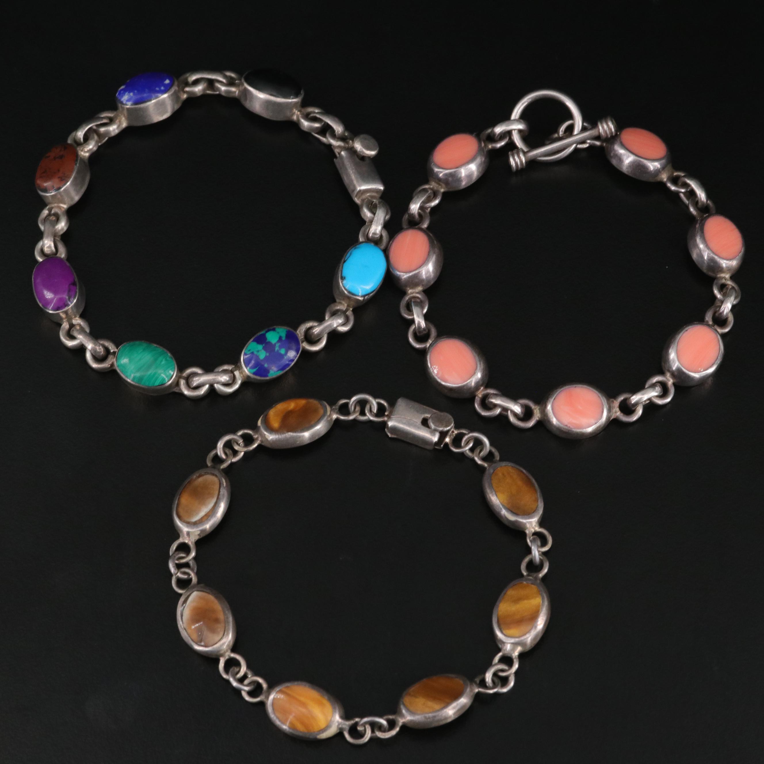 Sterling Bracelets Including Mexican, Faux Turquoise and Faux Coral