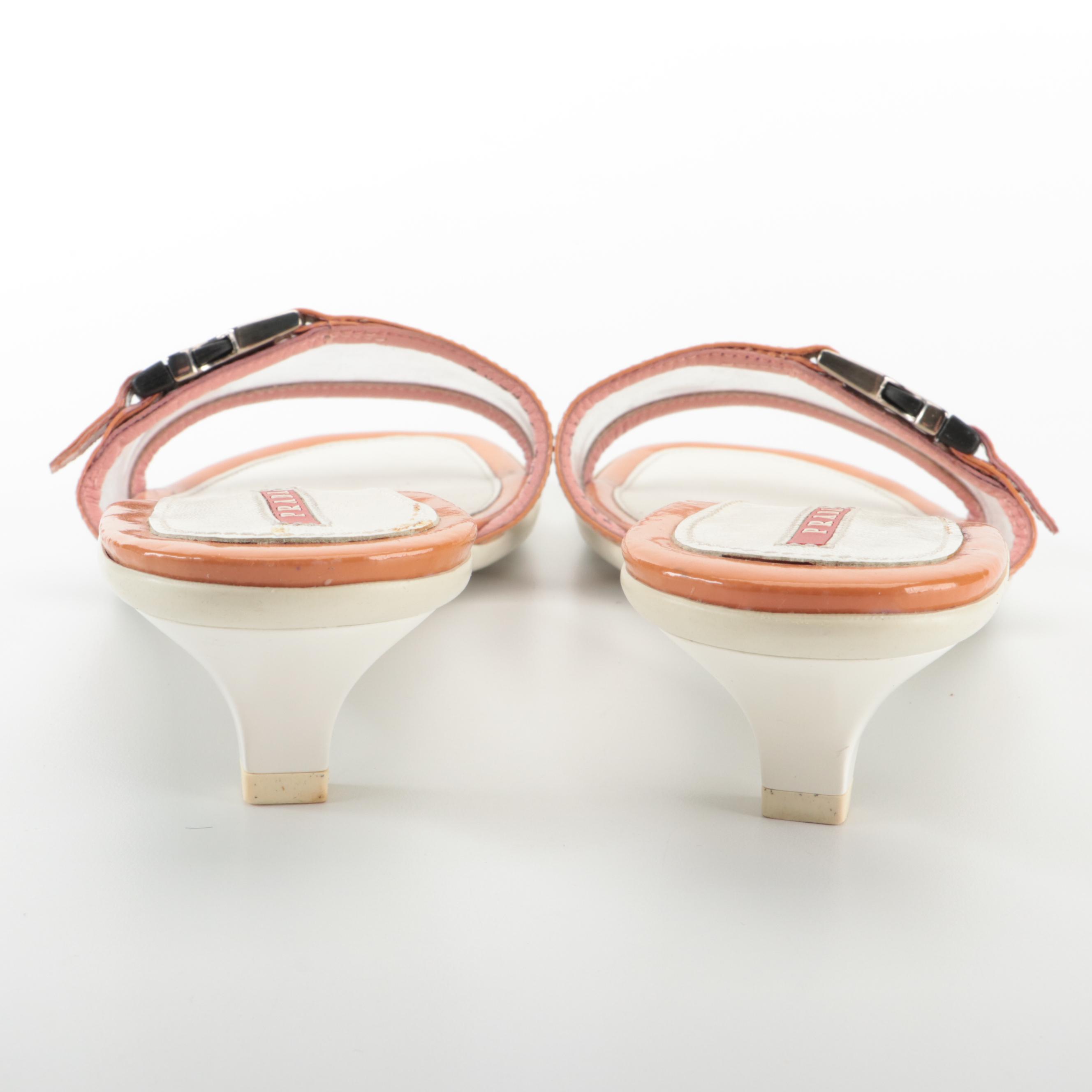 Prada Vinyl and Leather Slide Sandals with Buckle Embellishment