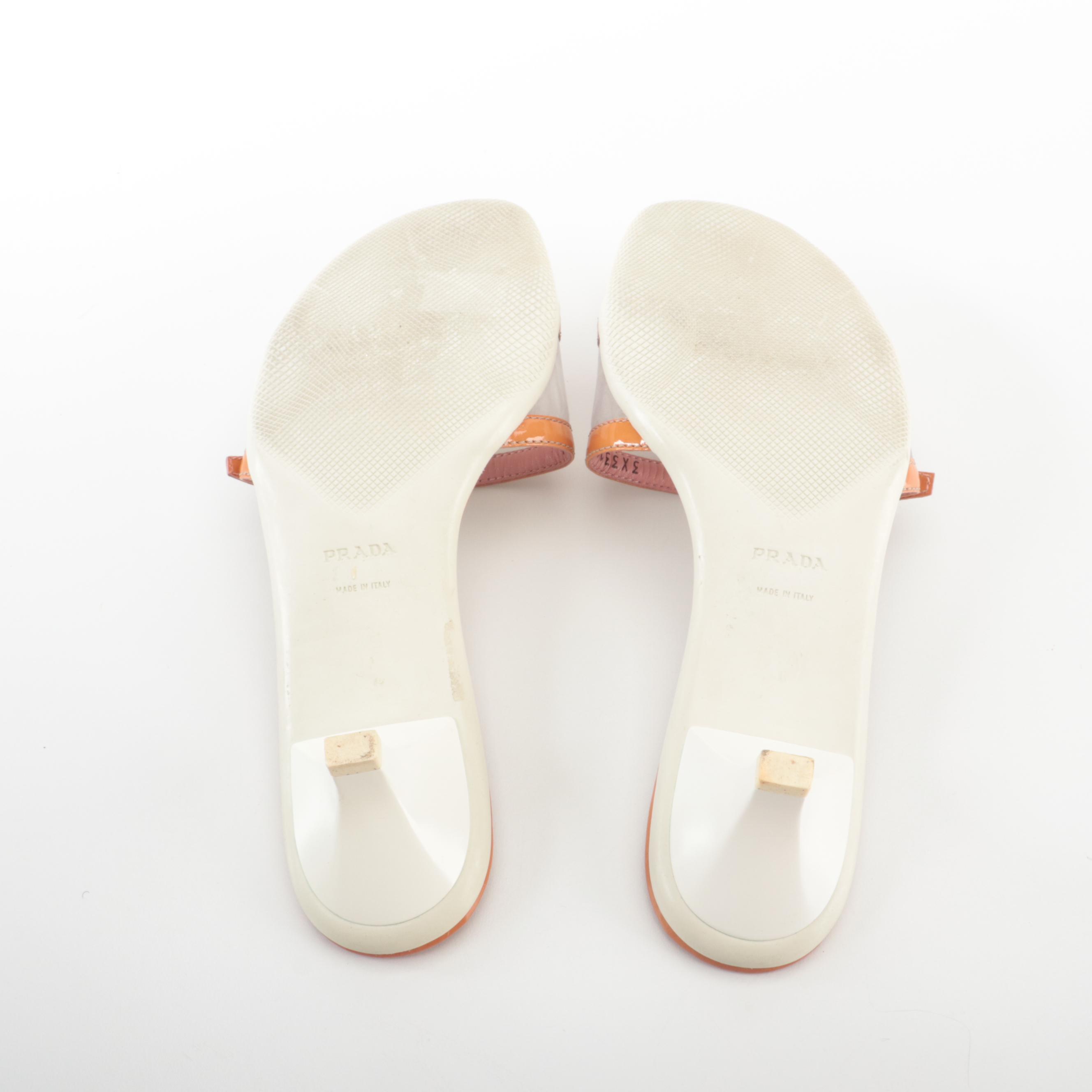 Prada Vinyl and Leather Slide Sandals with Buckle Embellishment