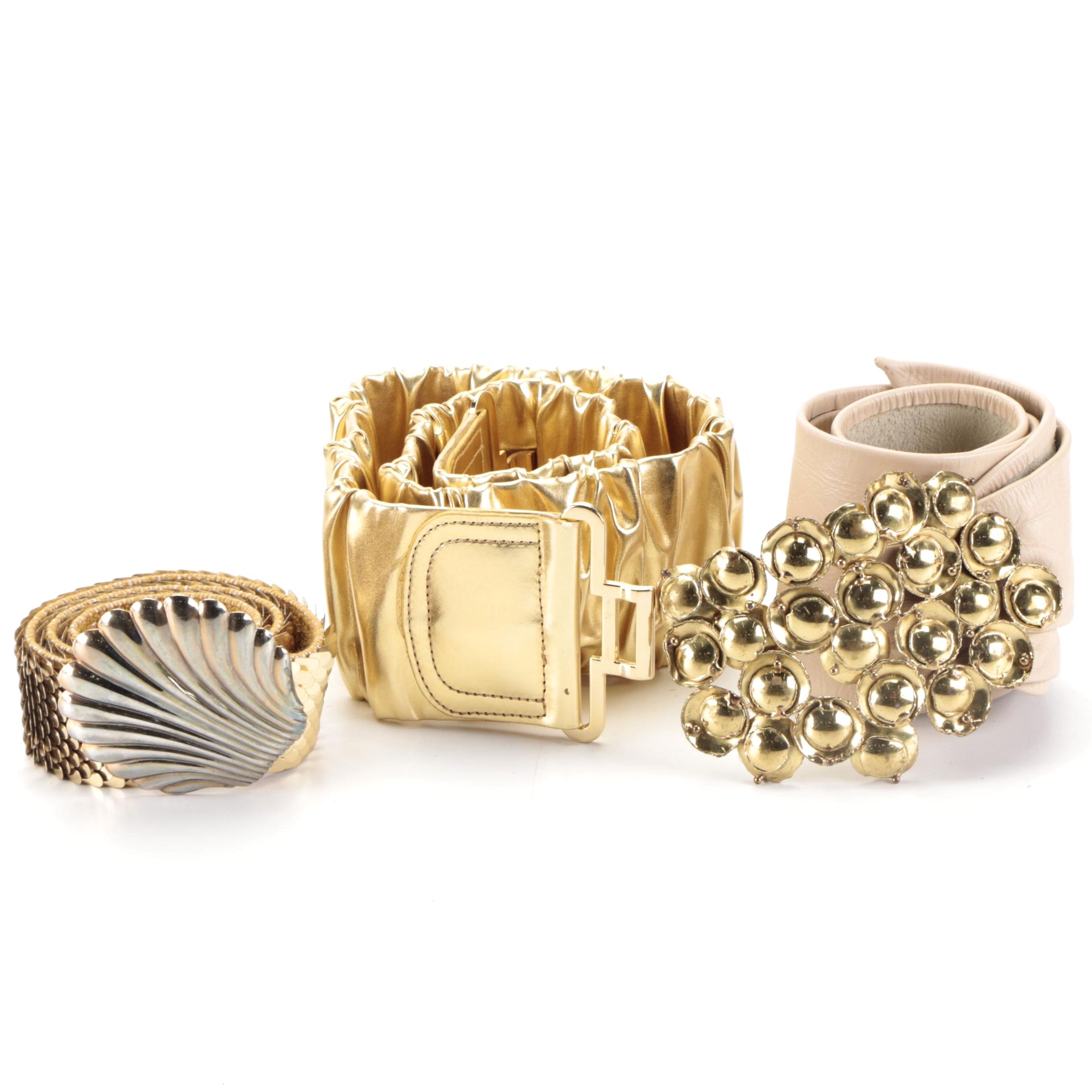 Metallic Oversized Ruched Leather Belt and More