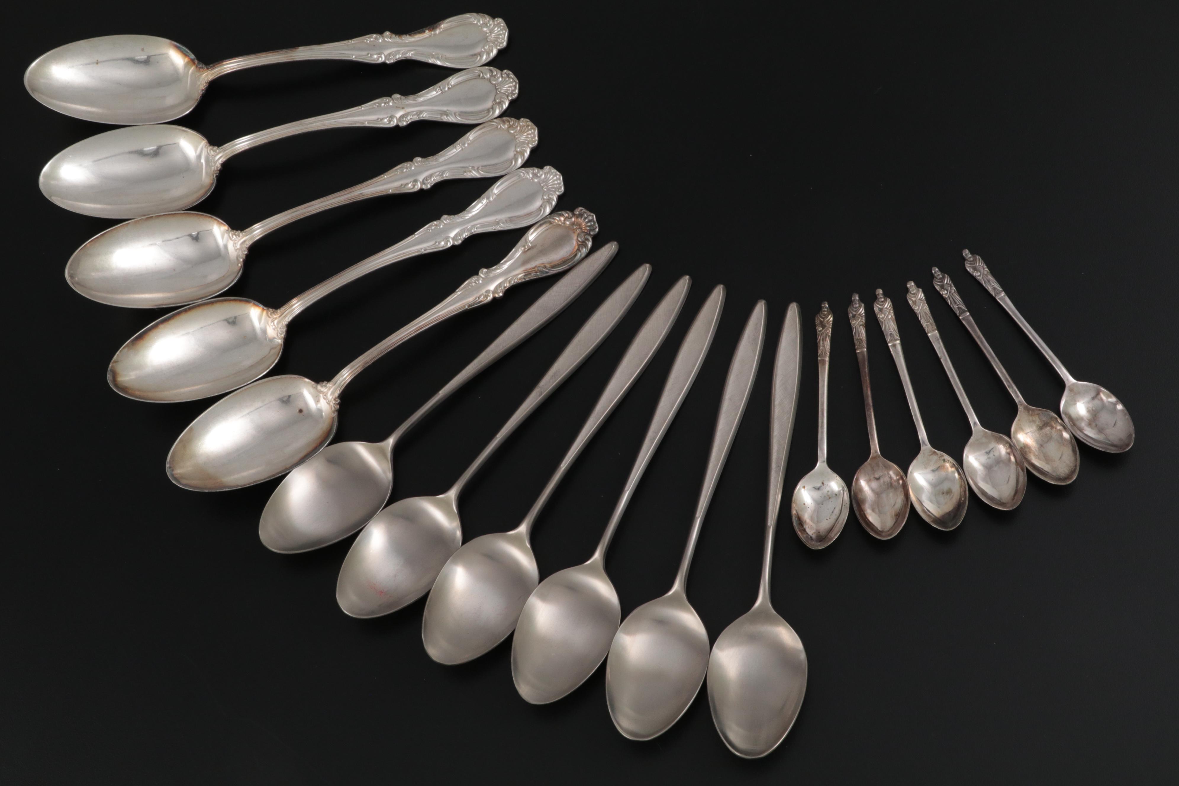 Wallace "Joan" and Other Silver Plate Spoons with Osaka Titanium Co. Spoon Set
