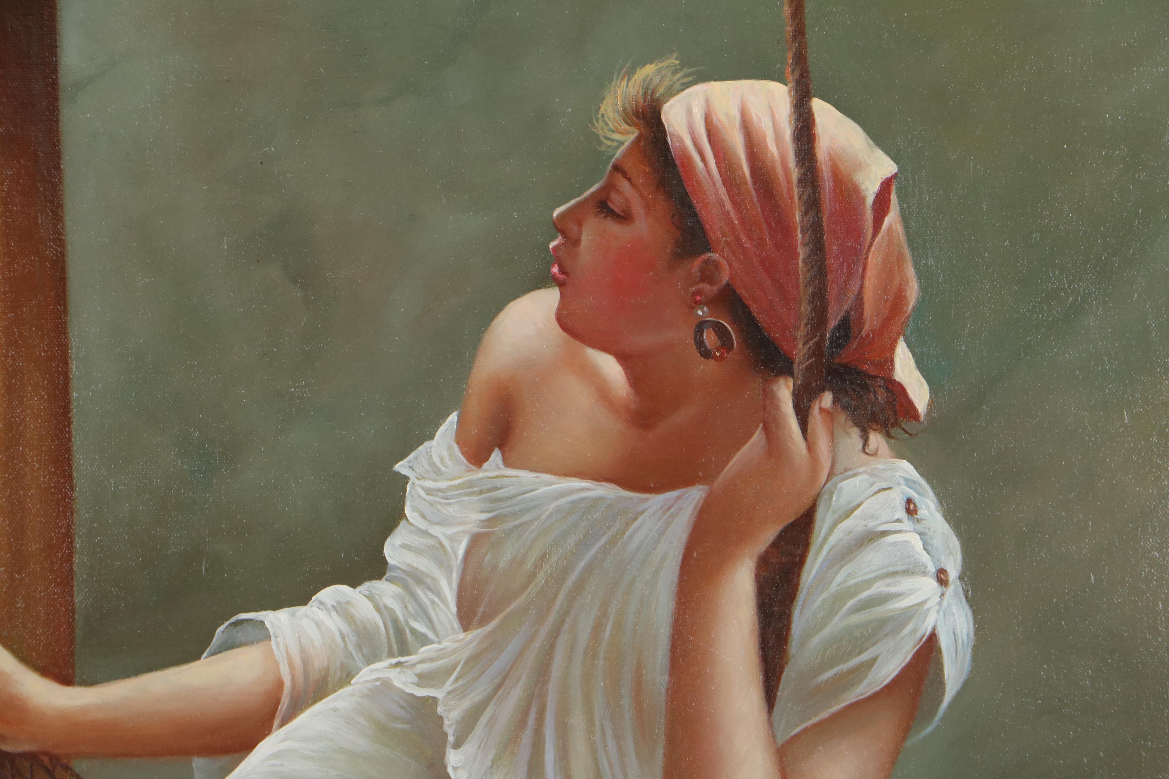 Oil Painting After John Reinhard Weguelin "The Swing," Circa 2000