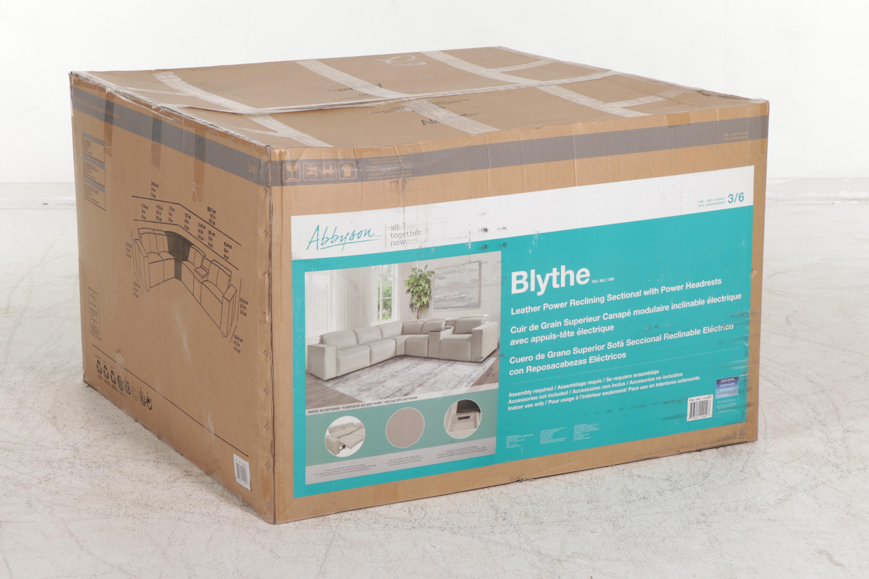 Abbyson "Blythe" Leather Power Reclining Sectional Sofa