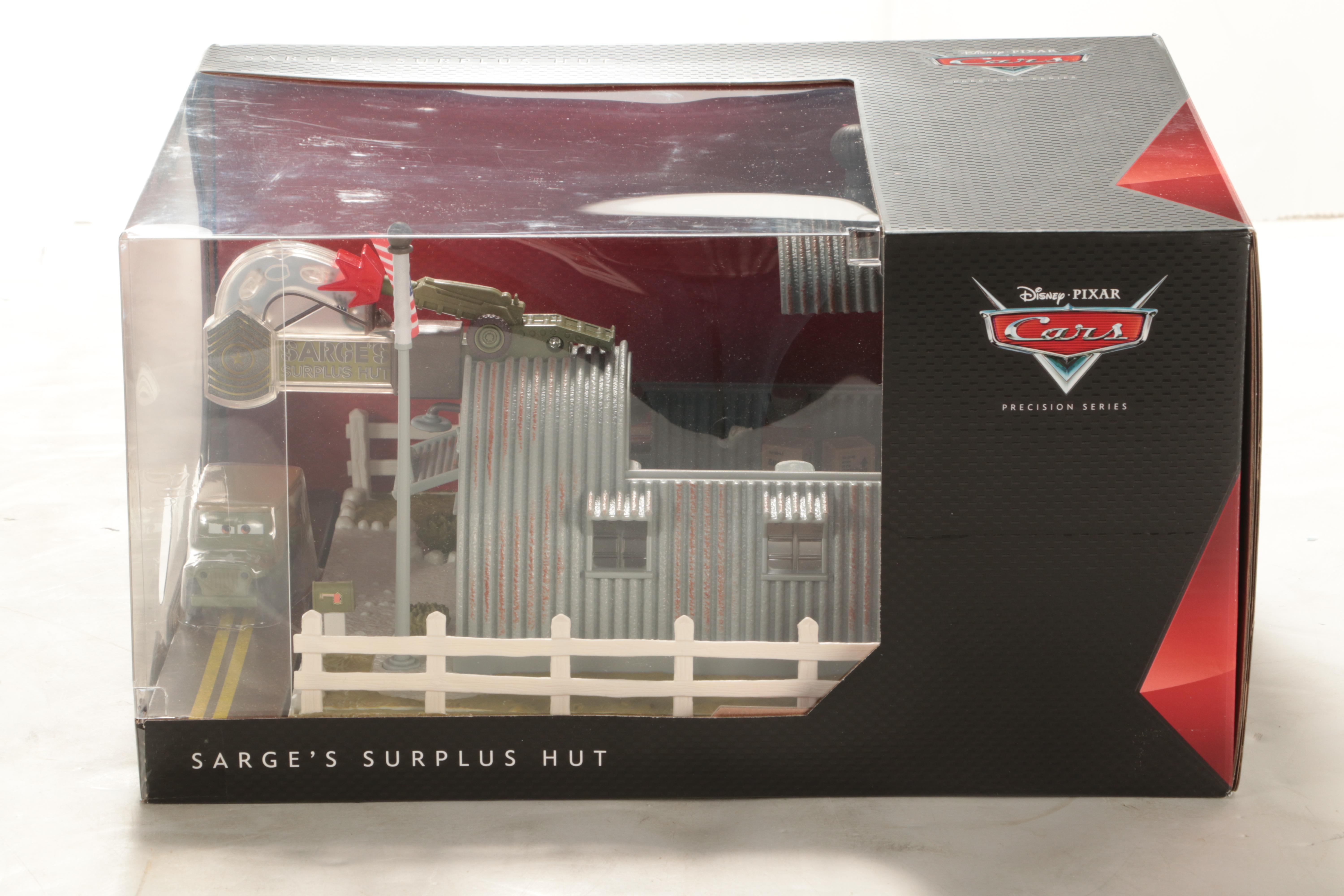 Mattel "Cars" Movie 1:64 Scale Cars and Sarge's Surplus Hut Diorama