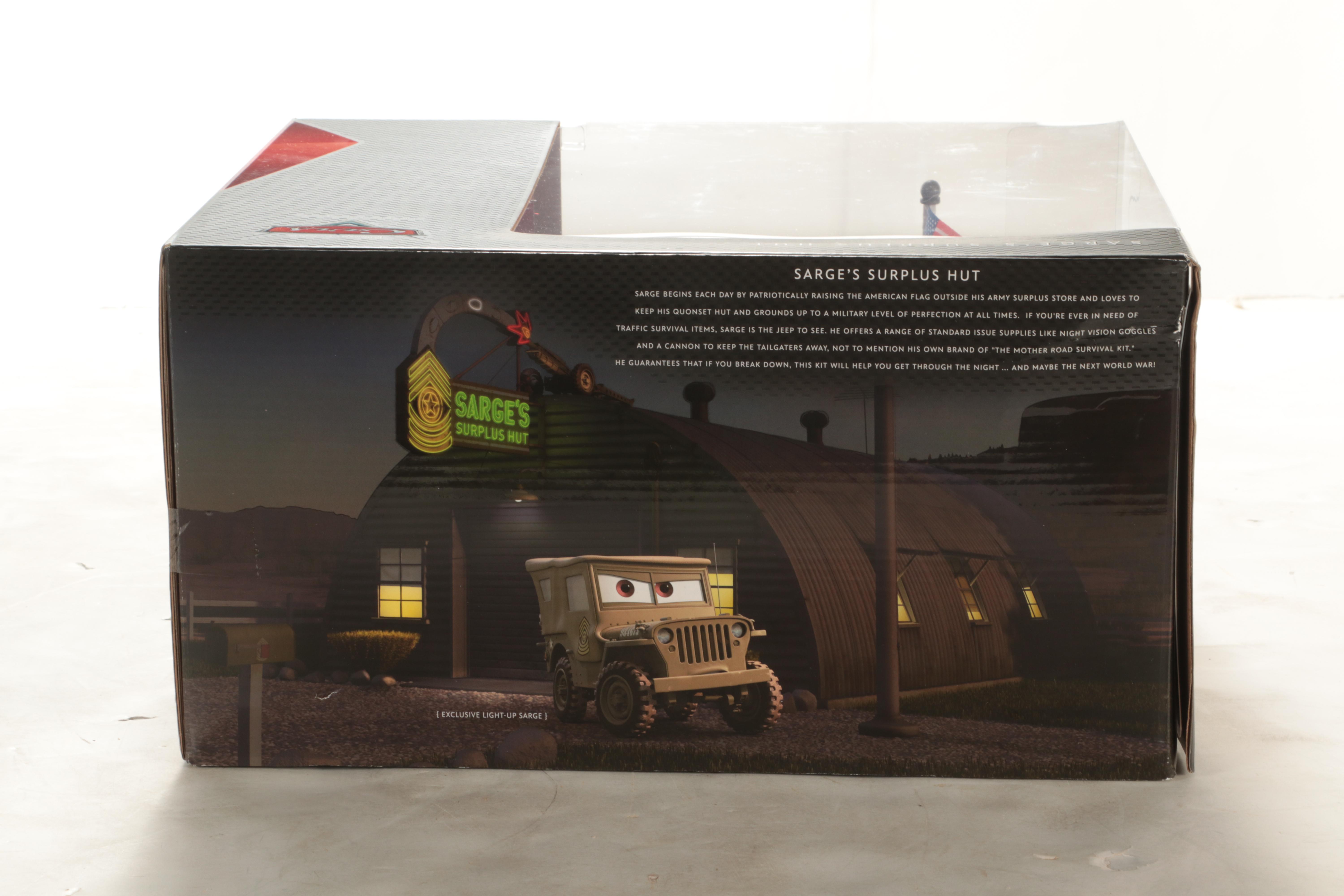 Mattel "Cars" Movie 1:64 Scale Cars and Sarge's Surplus Hut Diorama