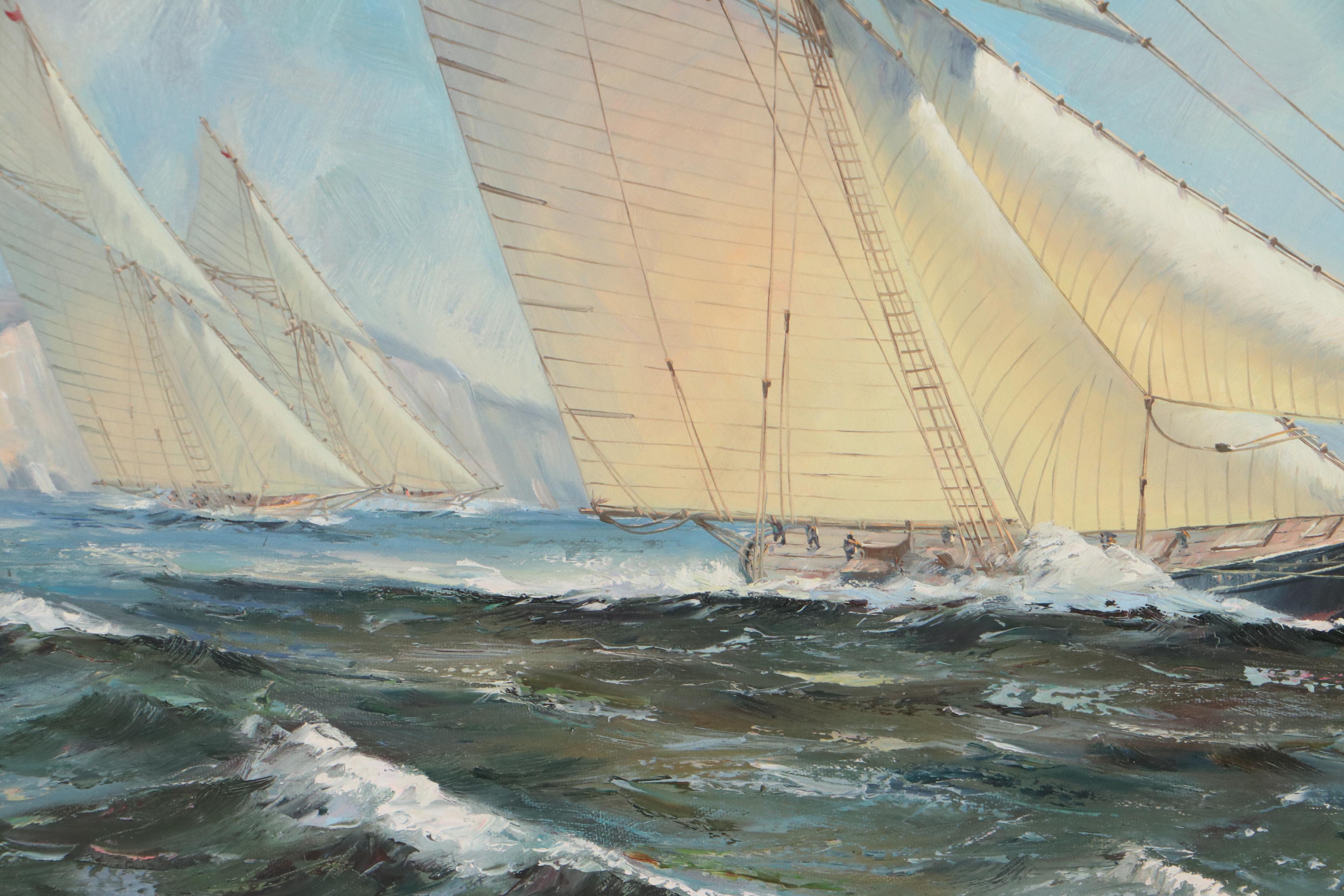 Donna Klewer Maritime Oil Painting of Ship, Late 20th Century
