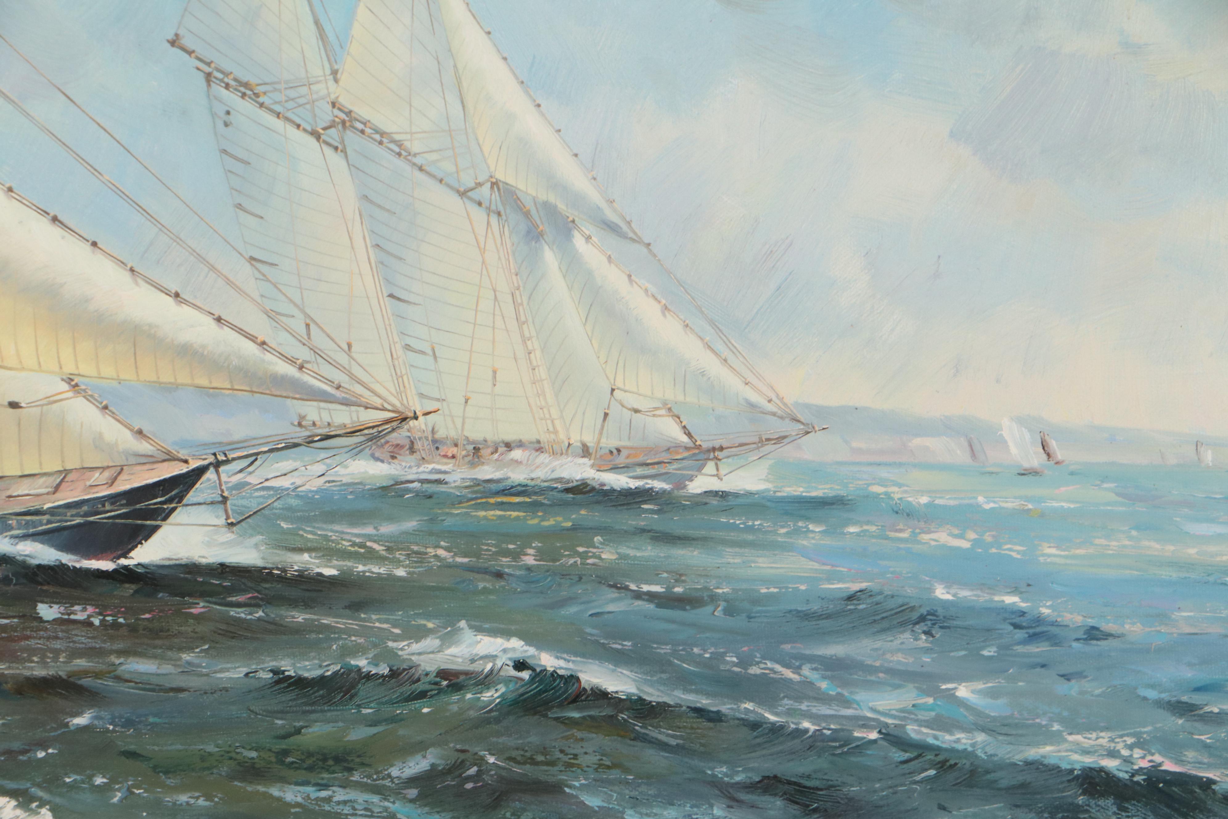 Donna Klewer Maritime Oil Painting of Ship, Late 20th Century