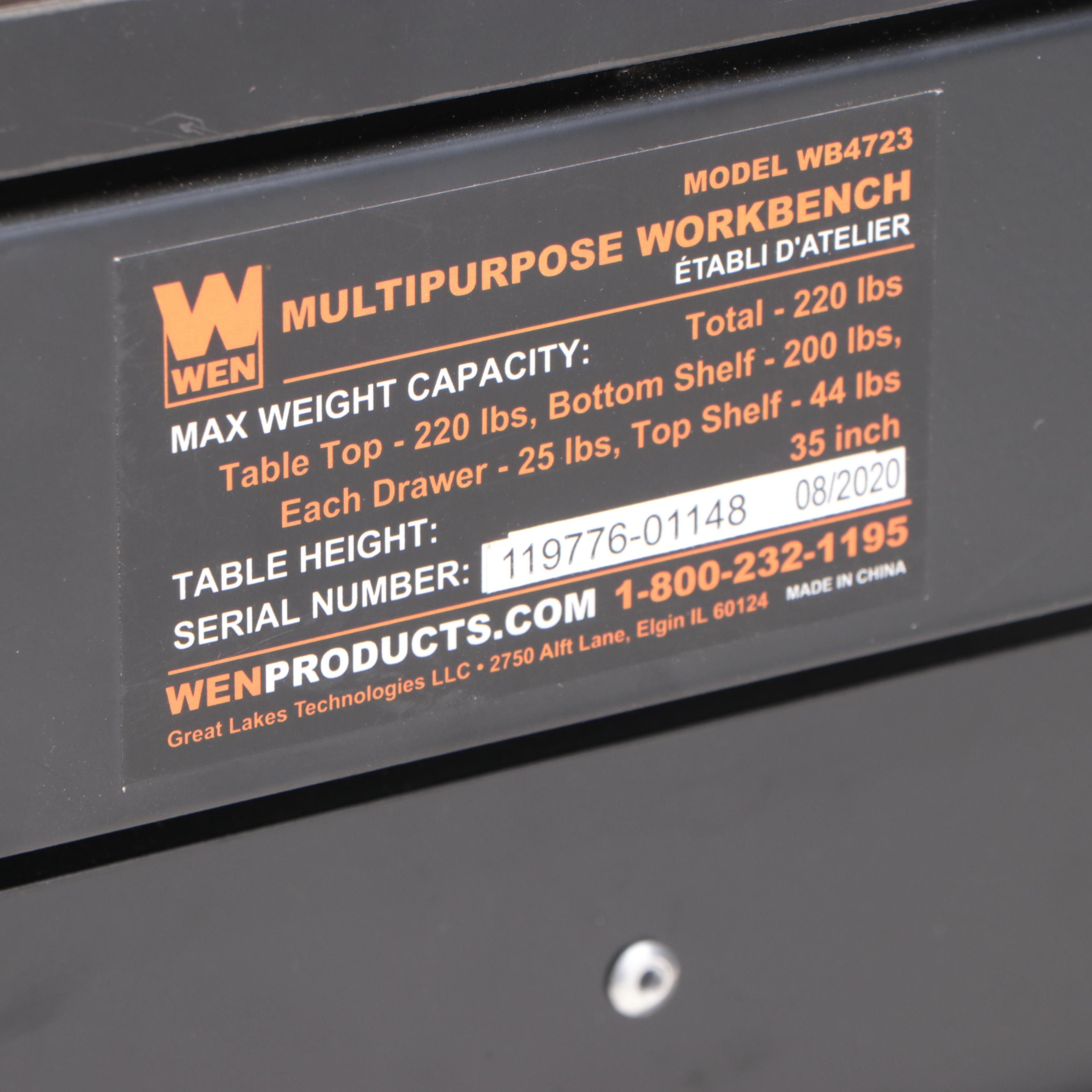 Wen Steel Pegboard Workbench with Illumination