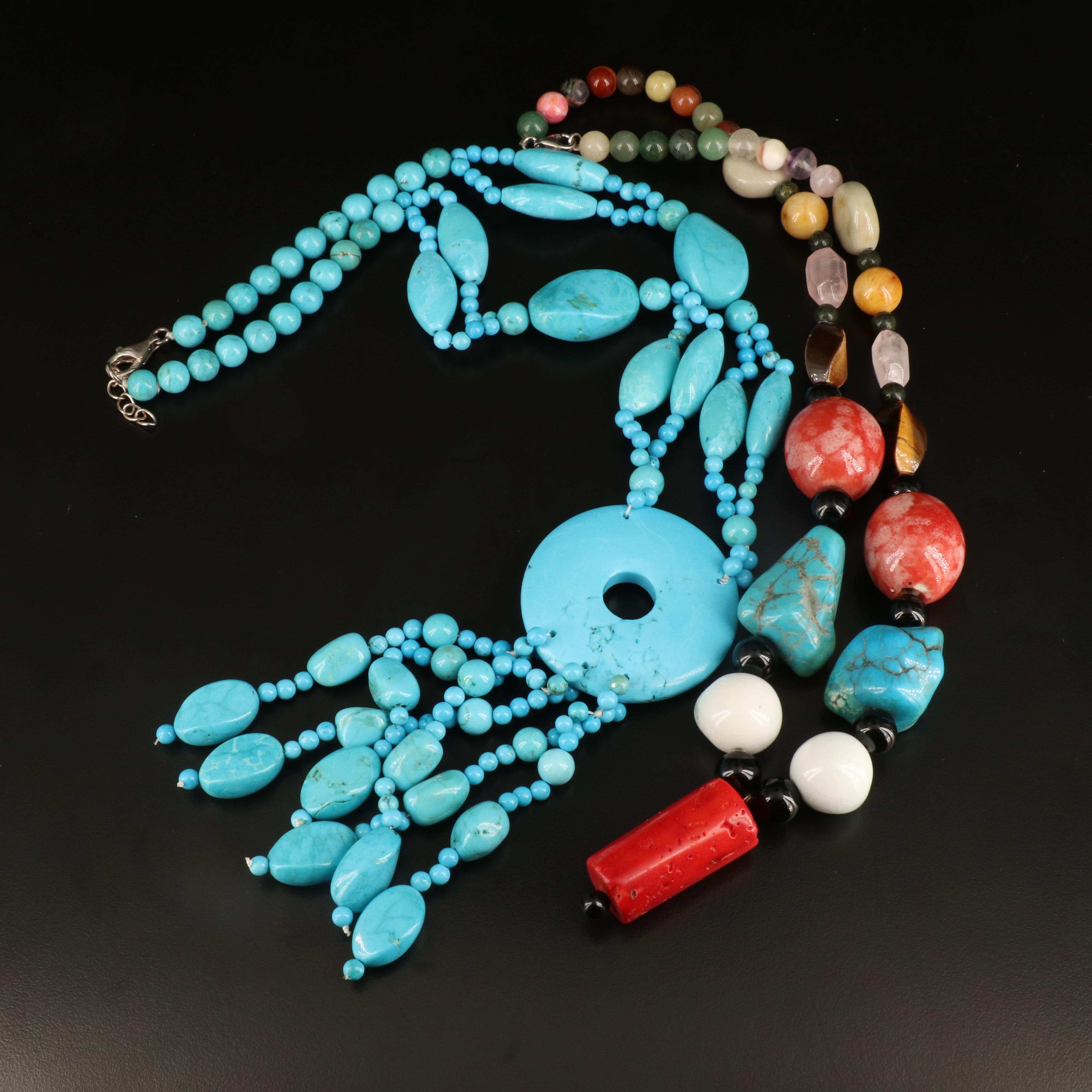 Sterling Turquoise, Howlite and Coral Necklaces