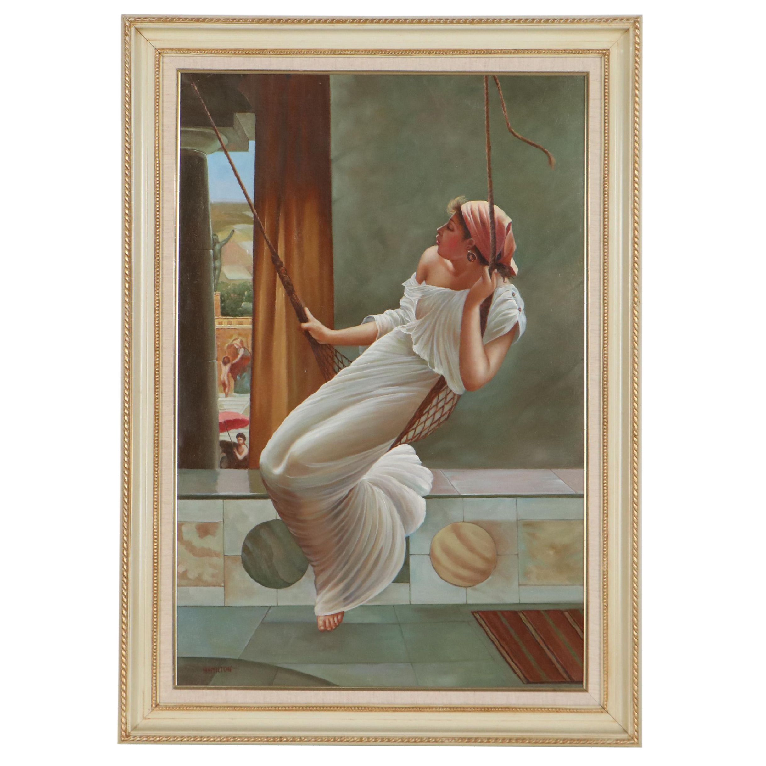 Oil Painting After John Reinhard Weguelin "The Swing," Circa 2000