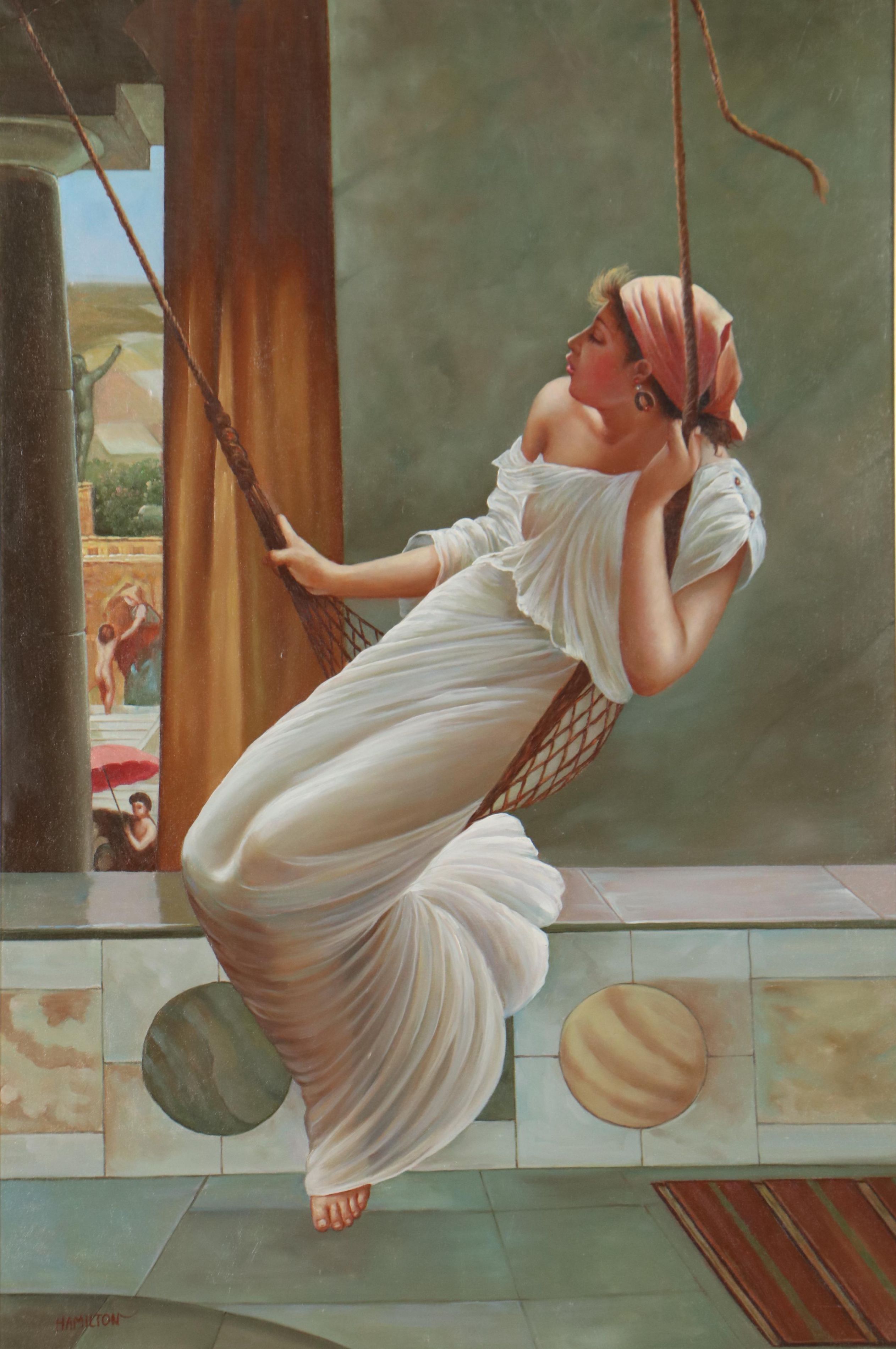 Oil Painting After John Reinhard Weguelin "The Swing," Circa 2000