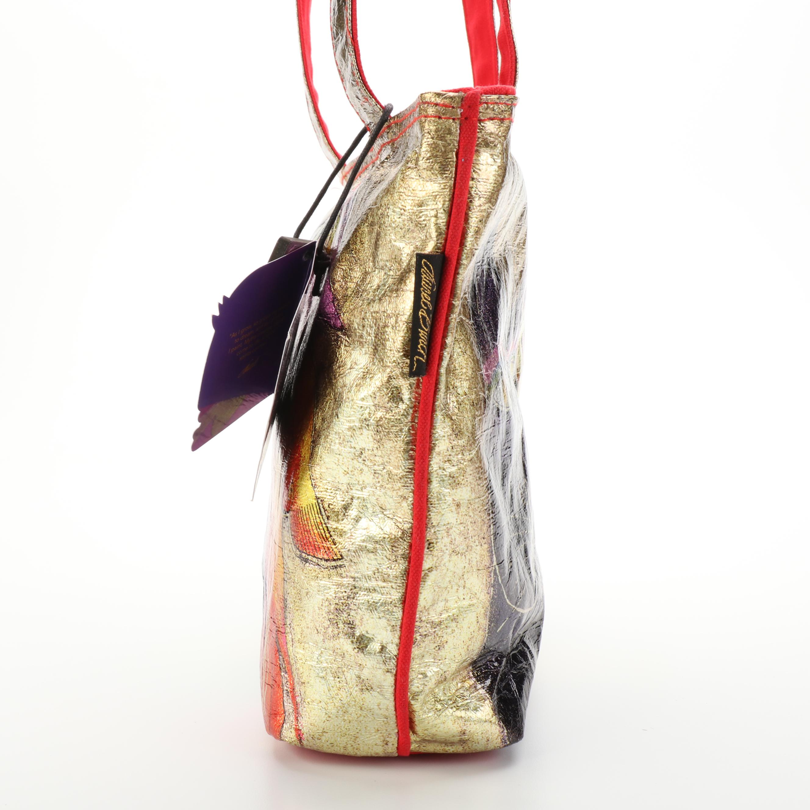 Laurel Burch Metallic Cat Motif Canvas Tote Bag and Decoupage Frame Bag