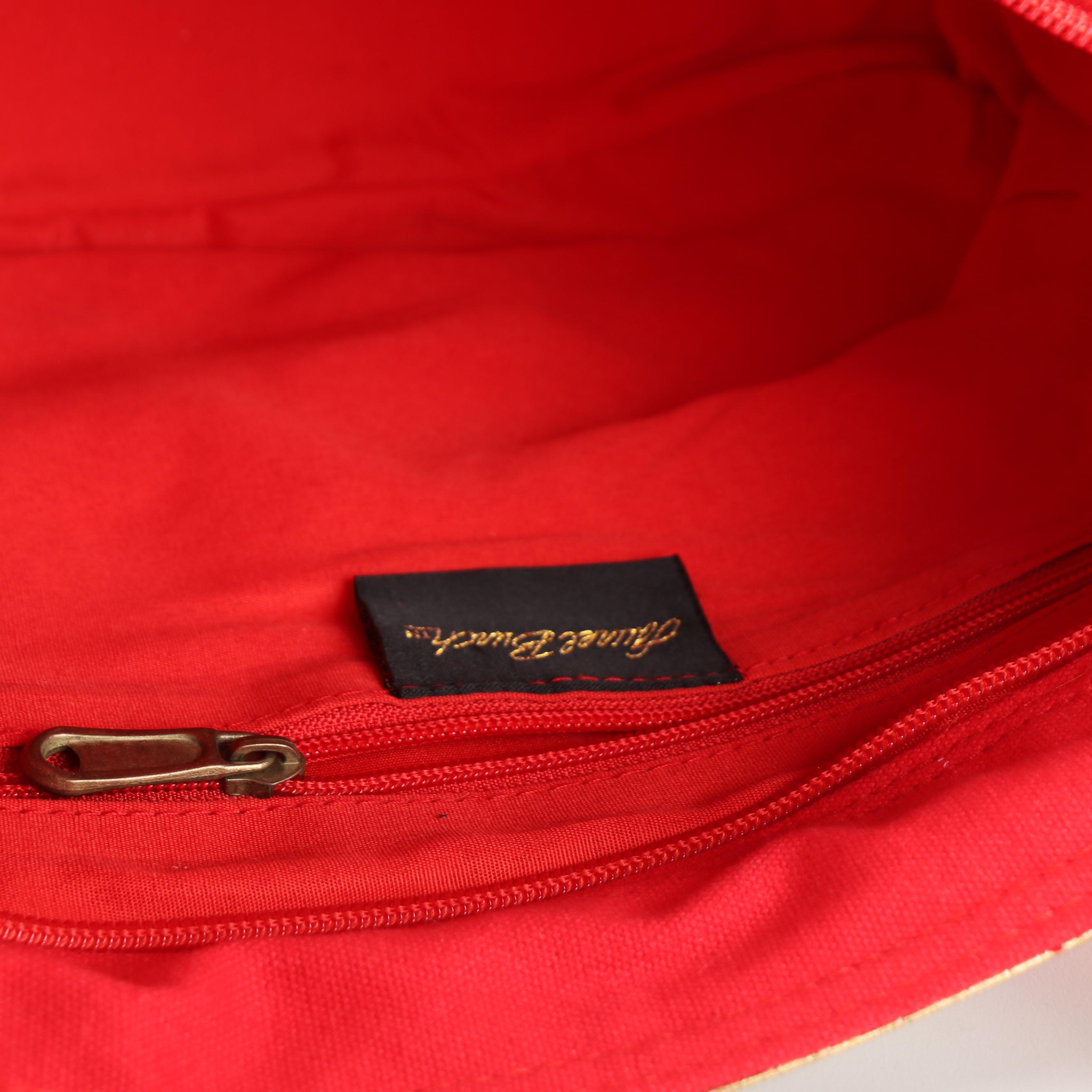 Laurel Burch Metallic Cat Motif Canvas Tote Bag and Decoupage Frame Bag