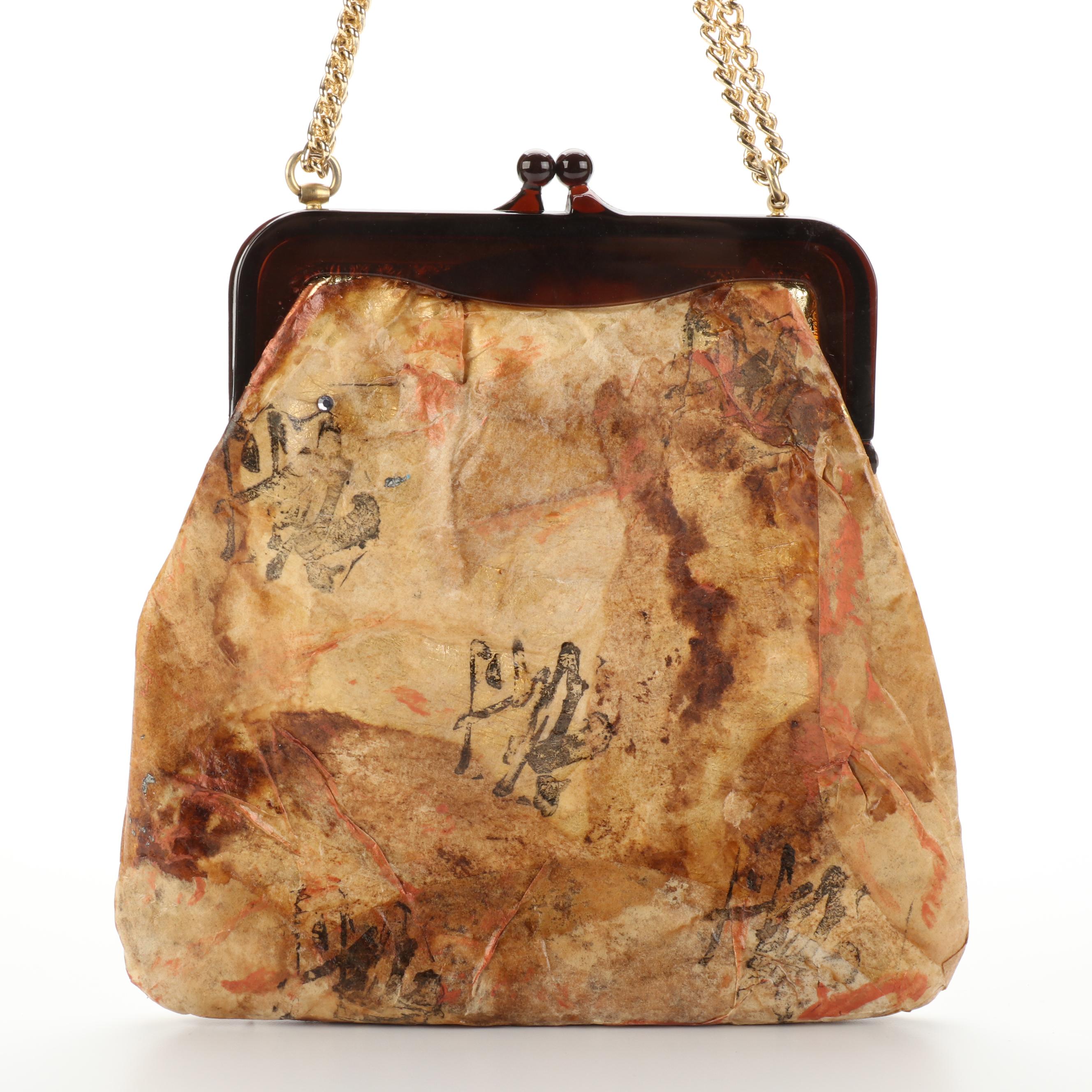 Laurel Burch Metallic Cat Motif Canvas Tote Bag and Decoupage Frame Bag