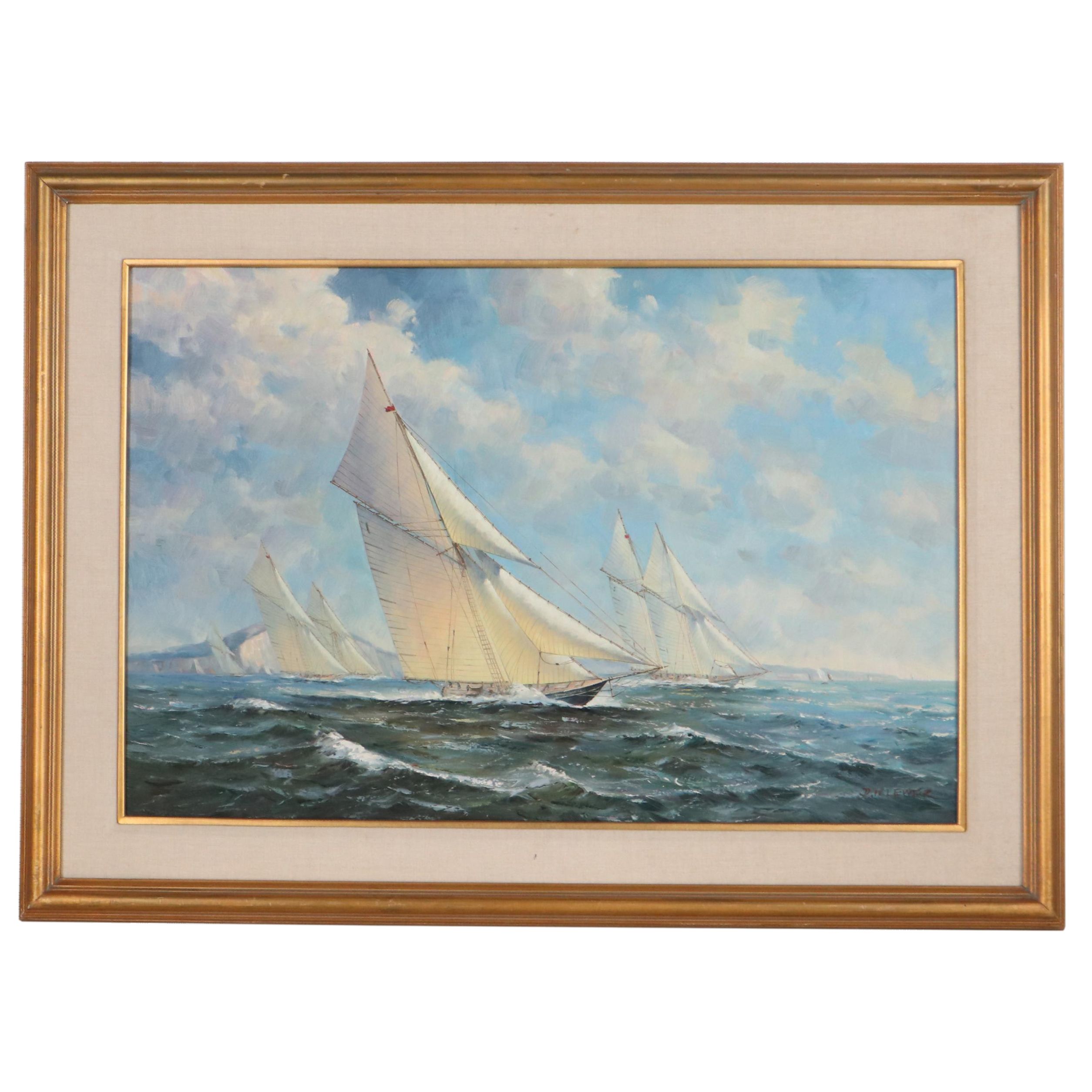 Donna Klewer Maritime Oil Painting of Ship, Late 20th Century