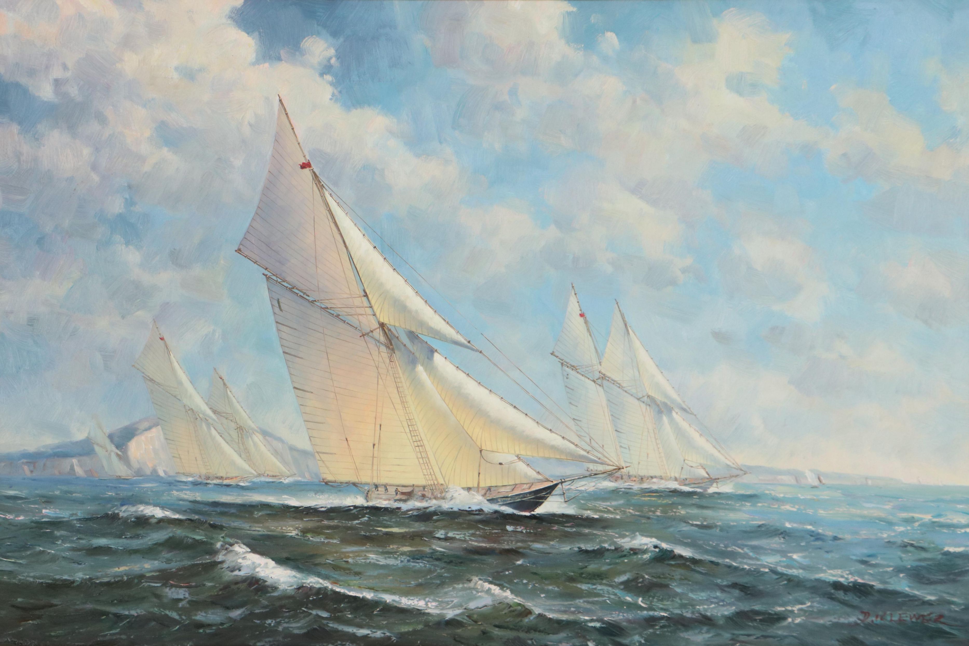 Donna Klewer Maritime Oil Painting of Ship, Late 20th Century