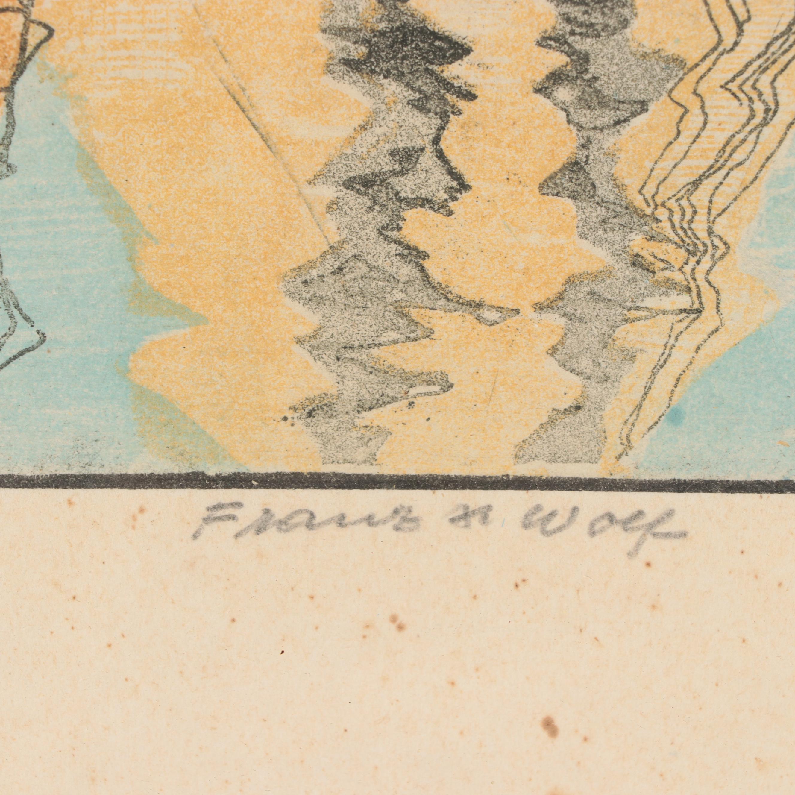 Franz Xaver Wolf Color Etching of Venice Harbor Scene