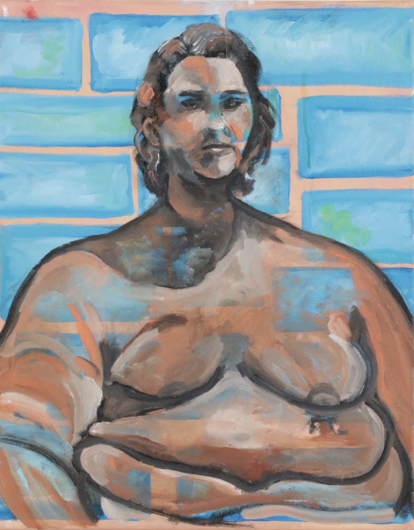 Nadine Block Figure Study Acrylic Painting, 21st Century