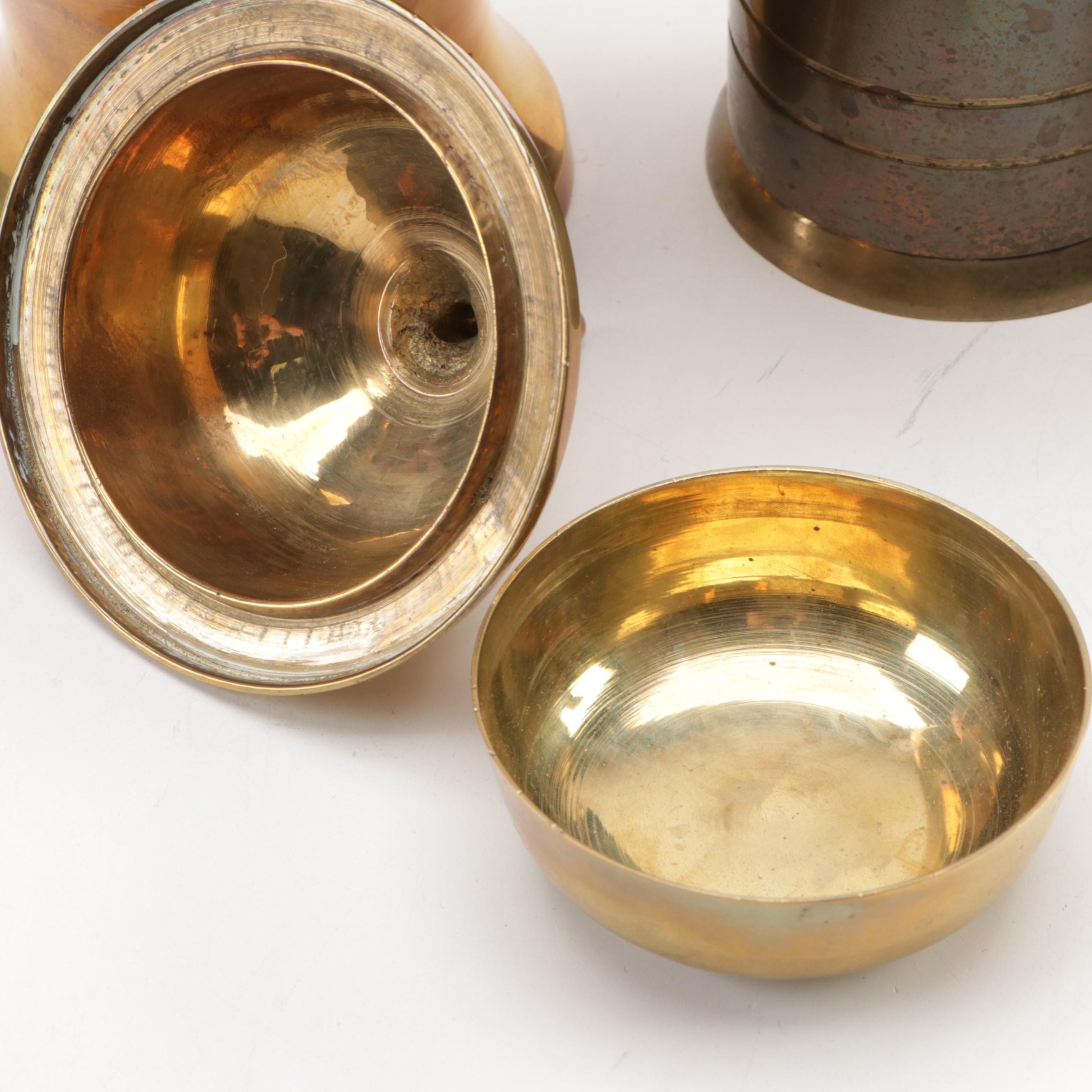 Turkish Brass Spice Grinder with Brass Tea Caddy, Ginger Jars and Cup