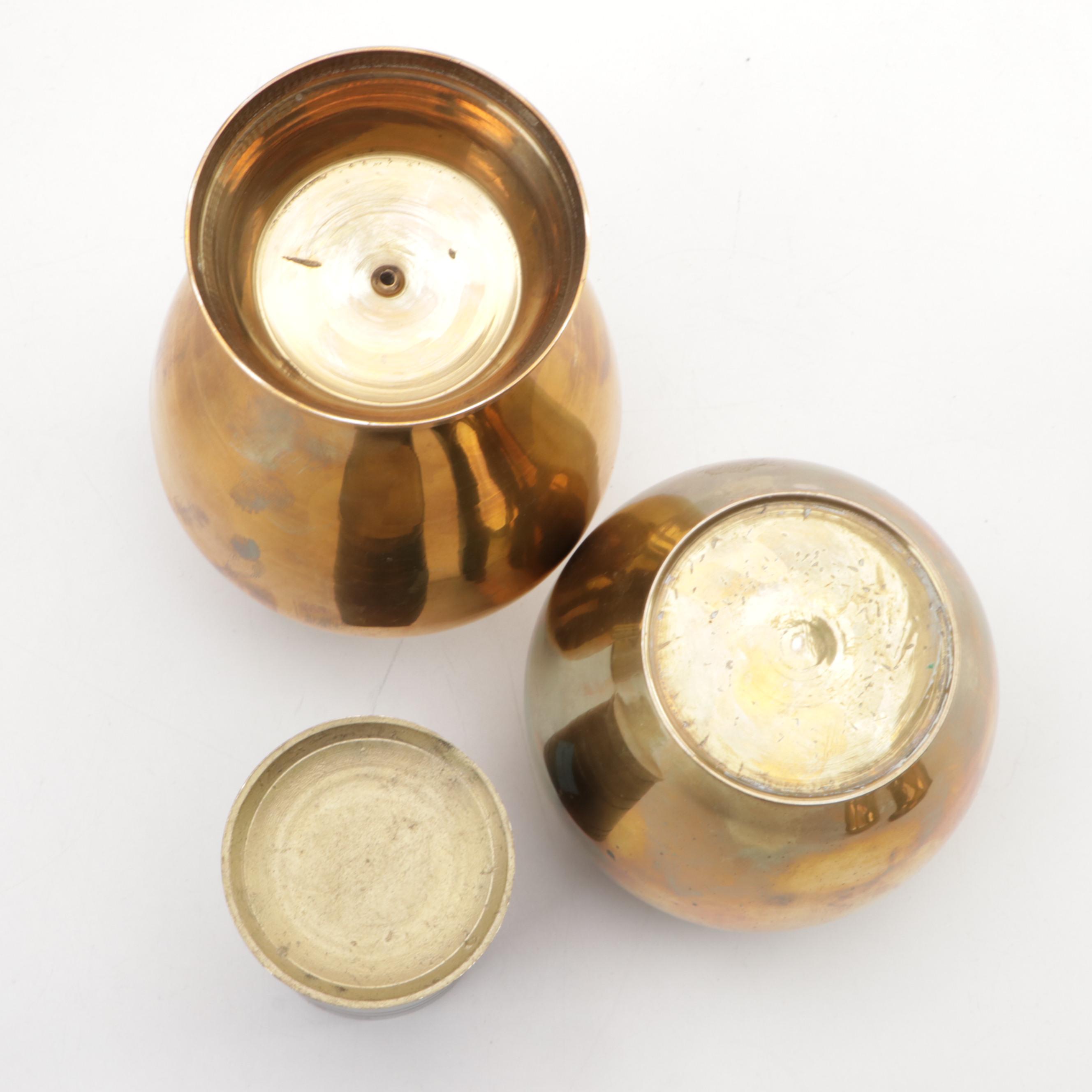 Turkish Brass Spice Grinder with Brass Tea Caddy, Ginger Jars and Cup
