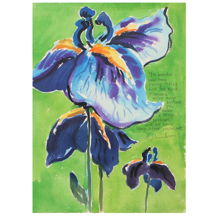 Watercolor Painting of Irises, Circa 1980