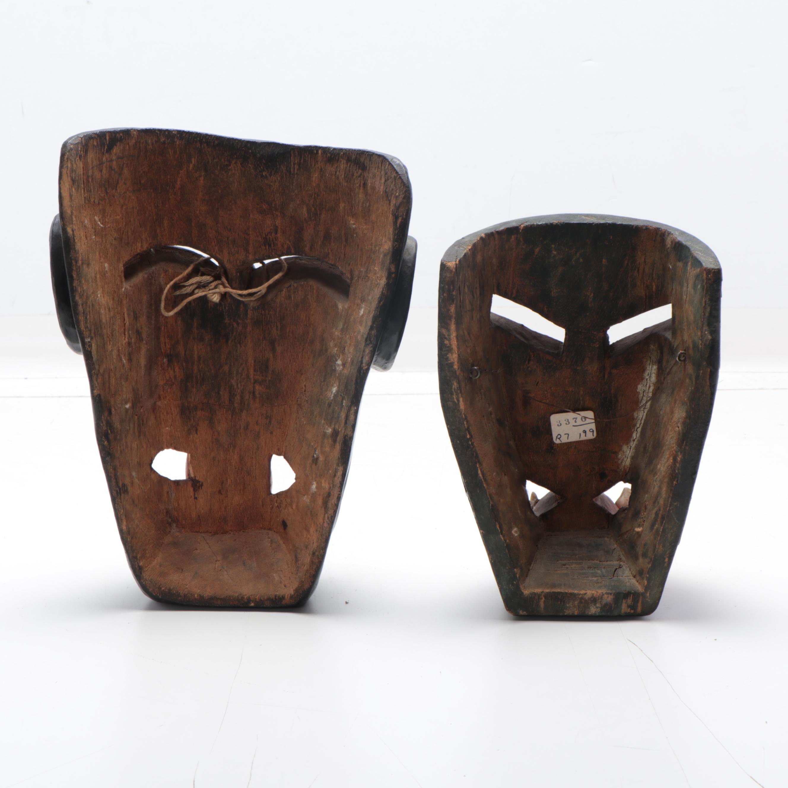 Mexican Folk Art Hand-Painted Wood Mask with Cow Teeth