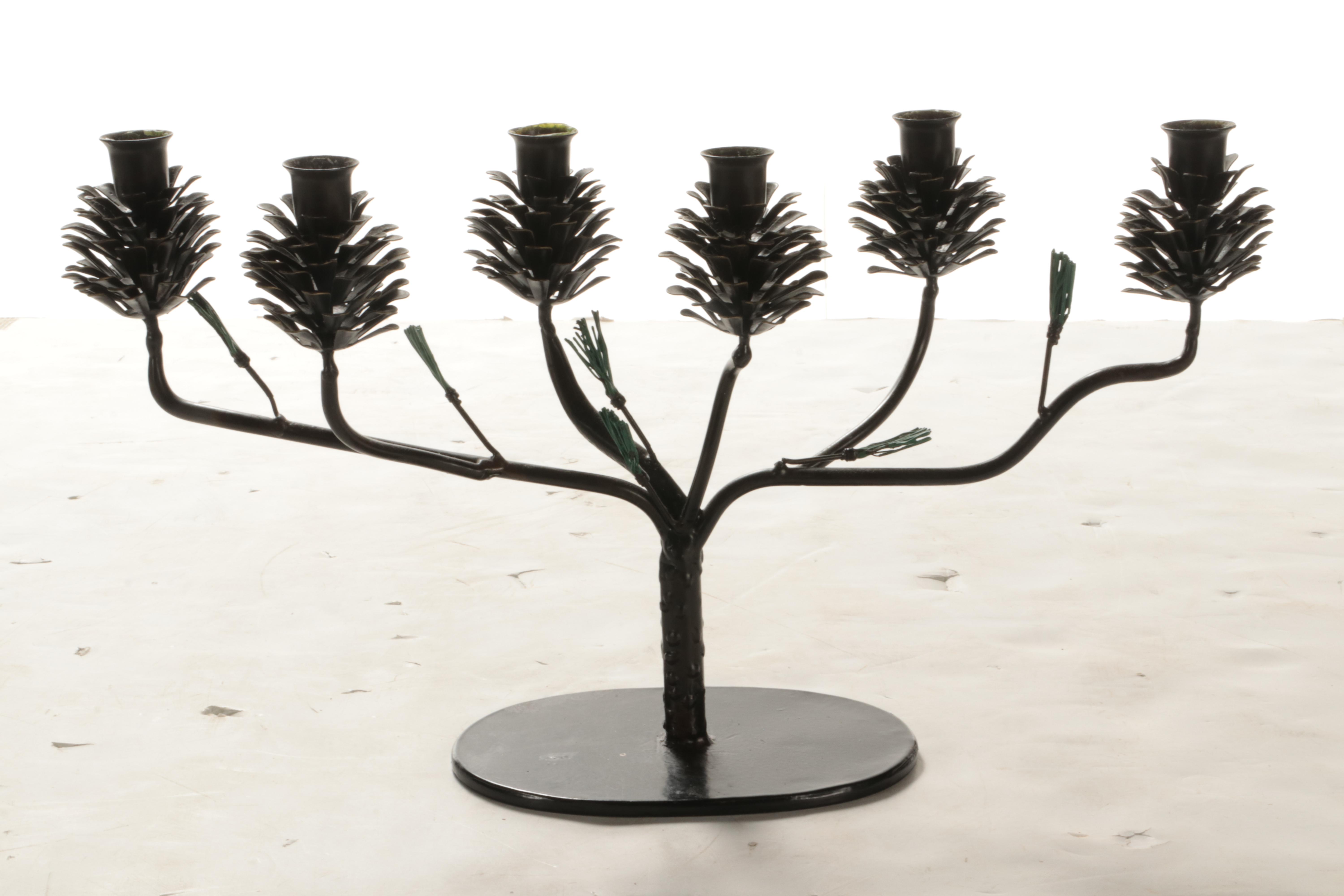 Big Sky Carvers "Whispering Pines" Ceramic Dinnerware with Pine Cone Candelabra