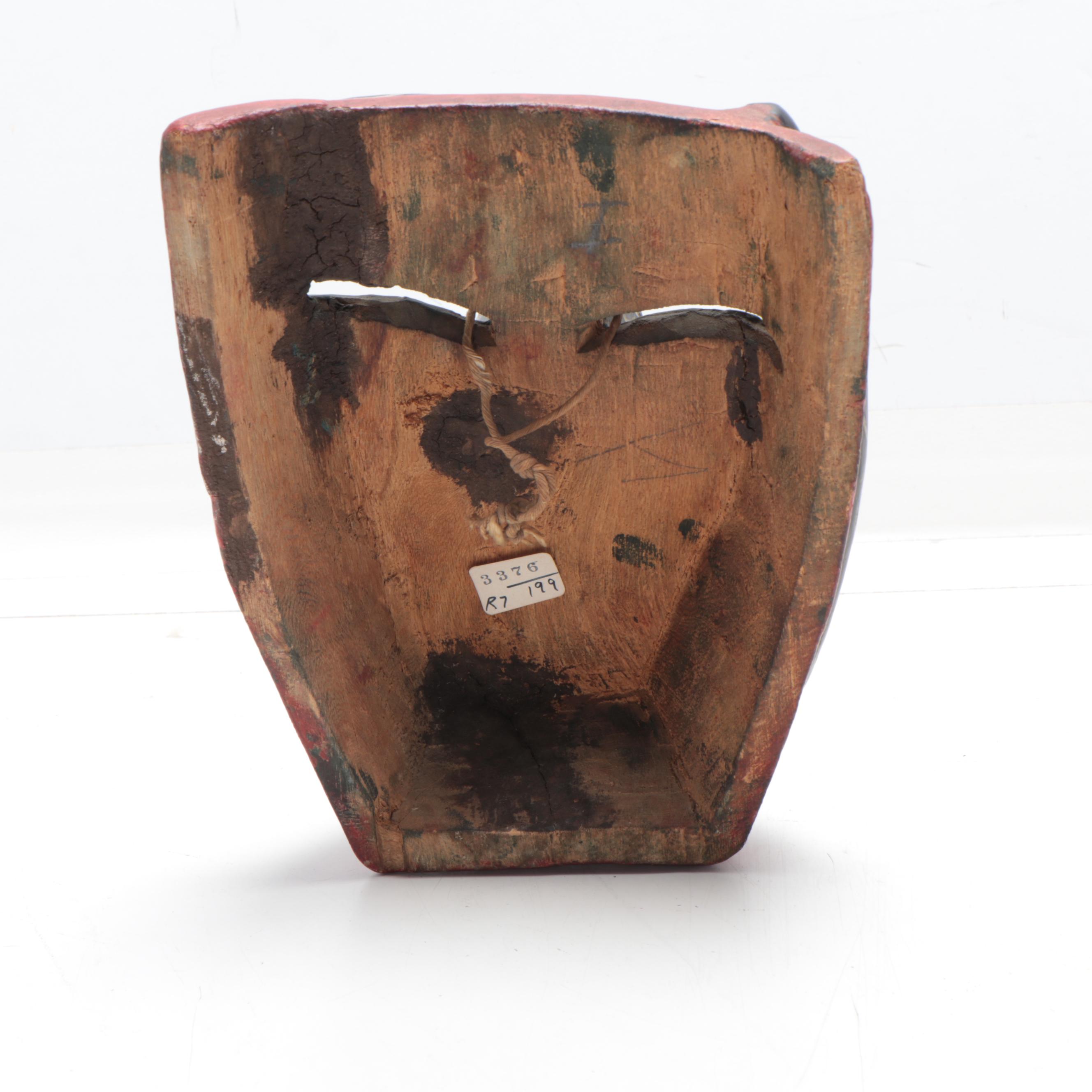 Mexican Folk Art Wood Masks With Cow Teeth, 20th Century