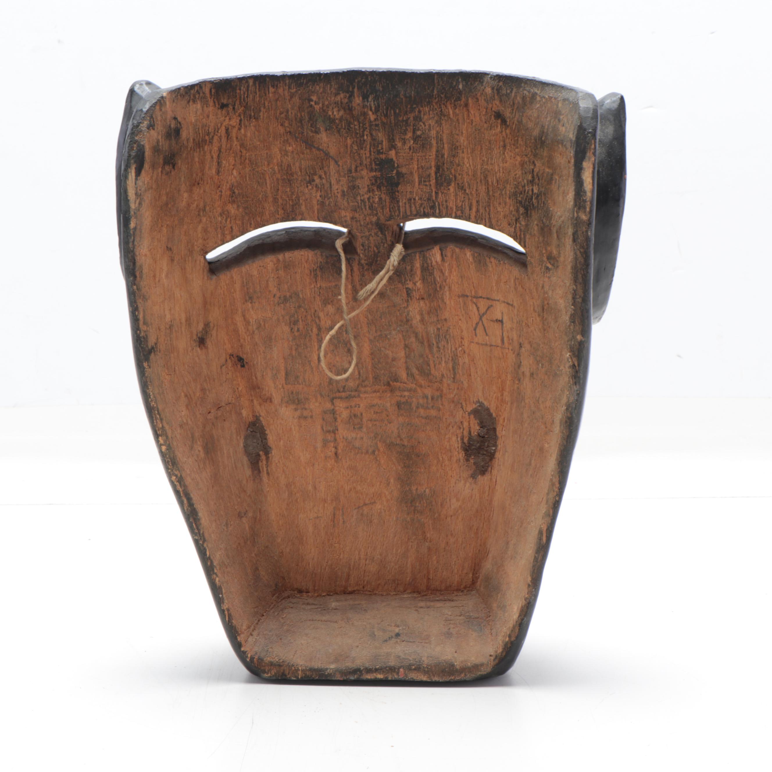 Mexican Folk Art Wood Masks With Cow Teeth, 20th Century