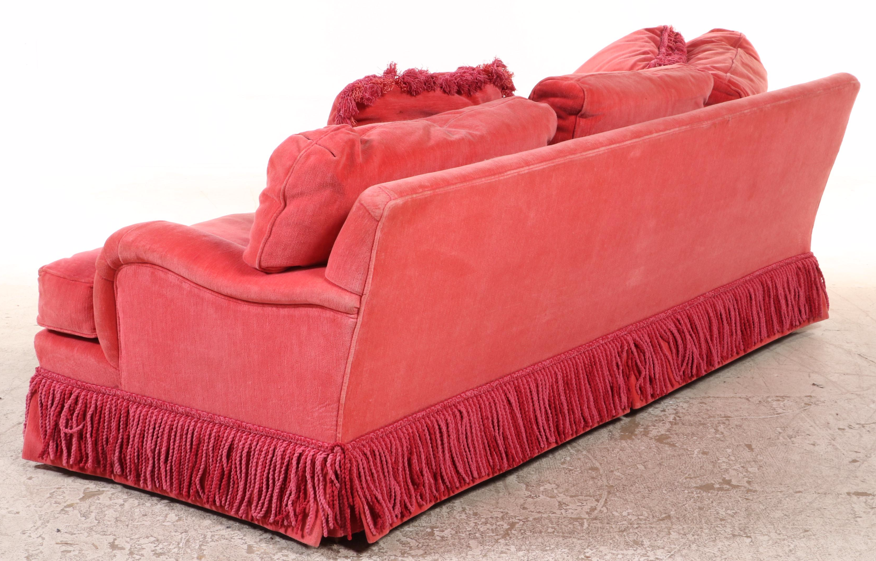 Custom-Upholstered English-Arm Sofa with Bullion Fringe