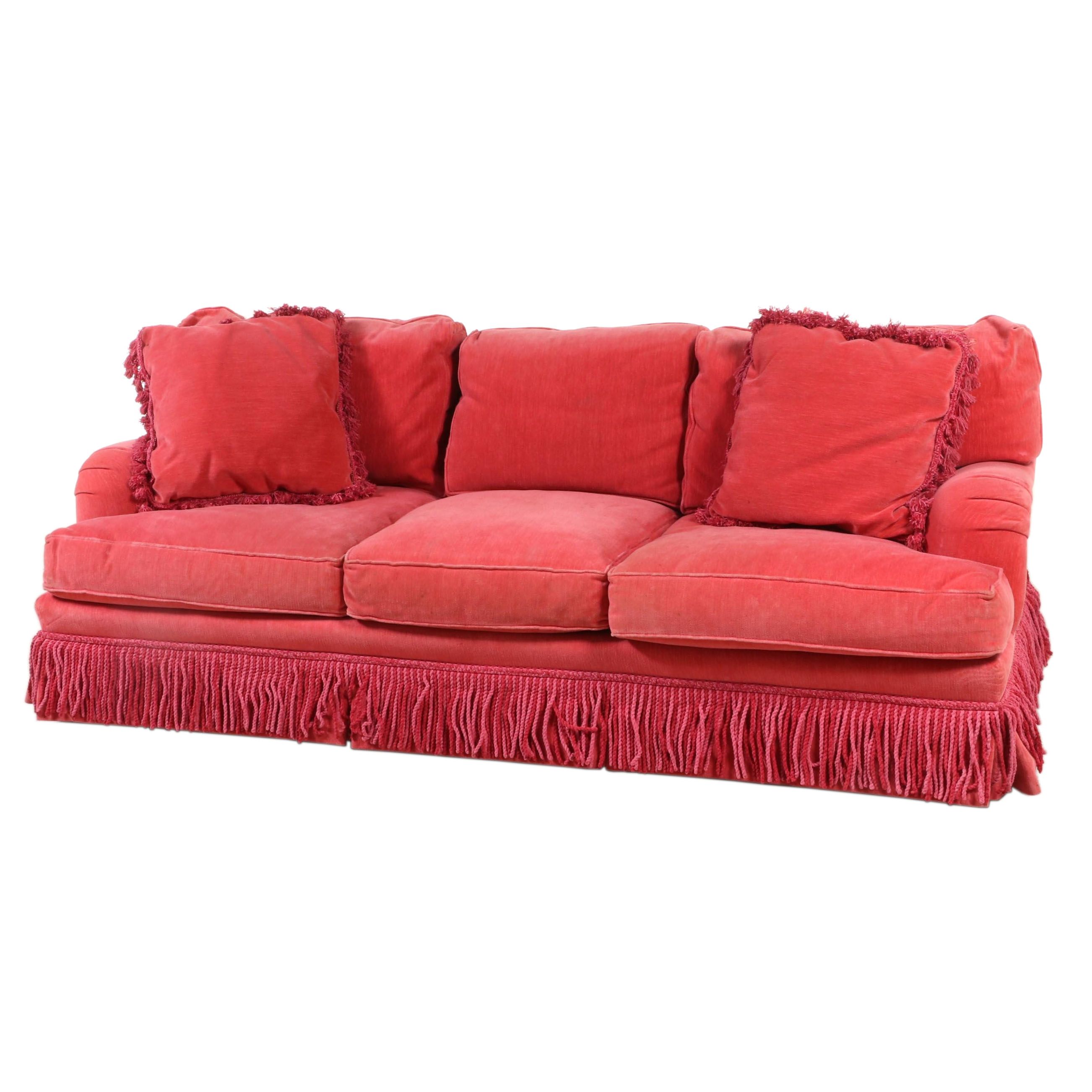 Custom-Upholstered English-Arm Sofa with Bullion Fringe