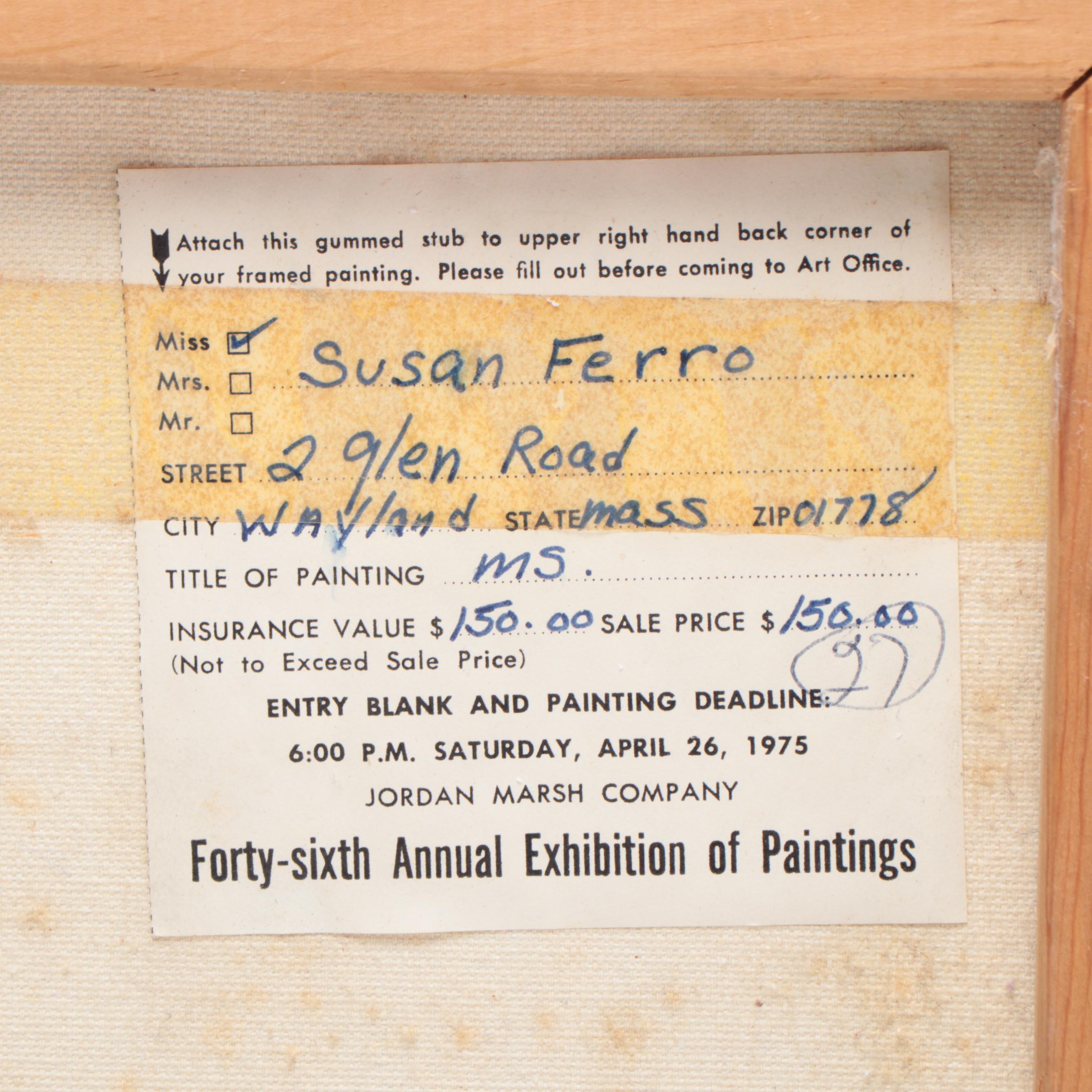 Susan Ferro Acrylic Painting "Ms.", Circa 1975