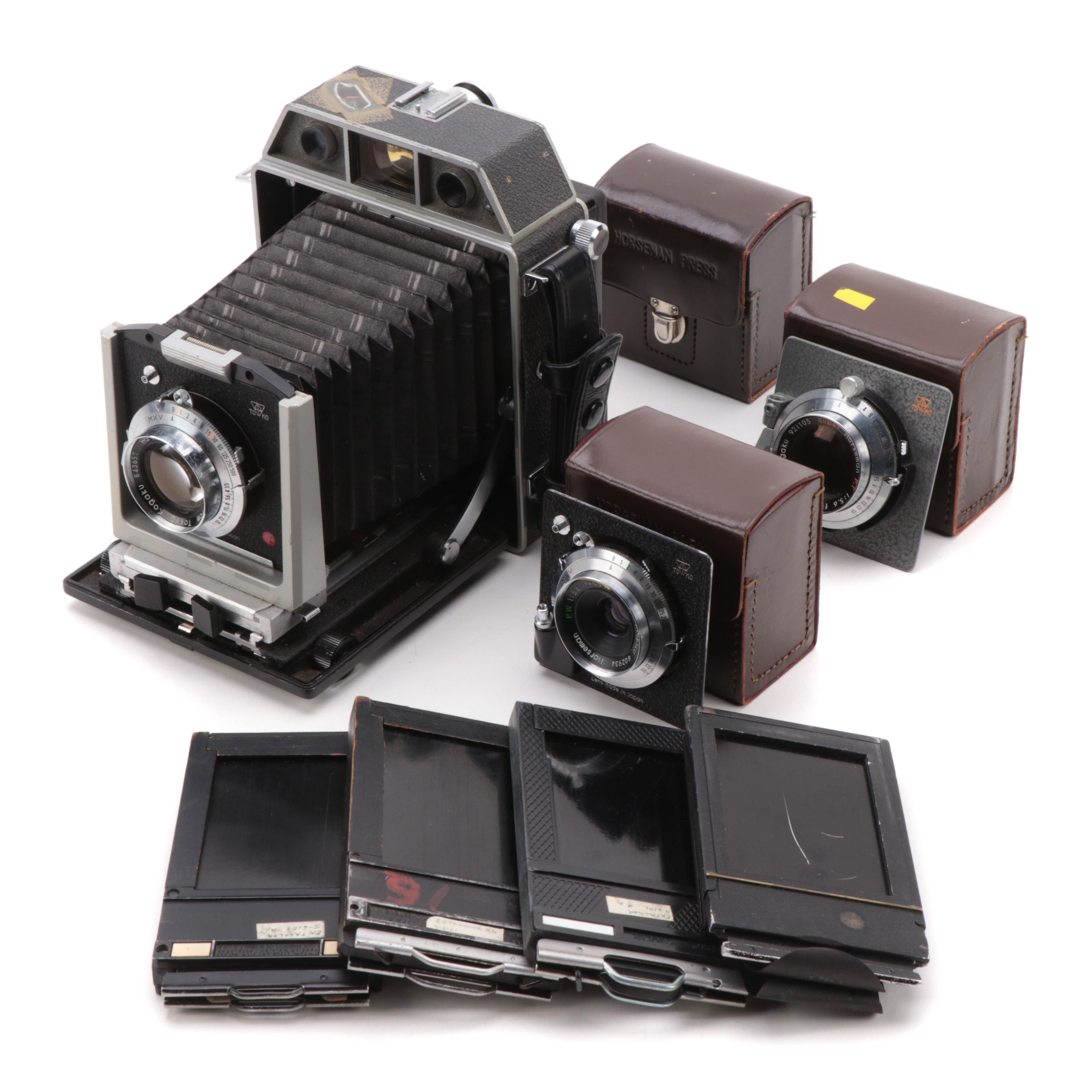 Tokyo Kogaku Kikai KK Horseman Press Camera with Lenses, Sheet Film Holders
