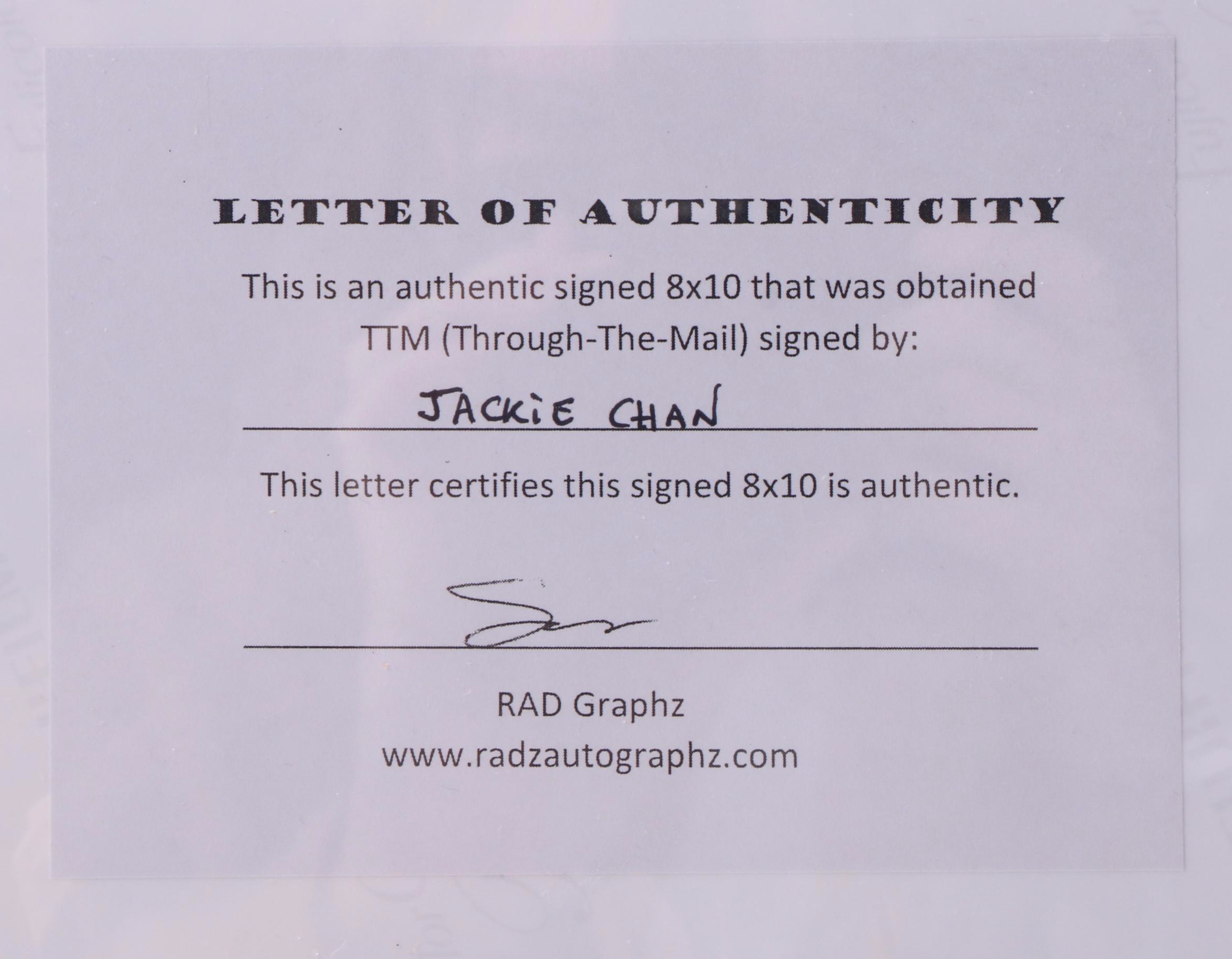 Jackie Chan Signed Martial Artist and Filmmaker Photo Print, COA