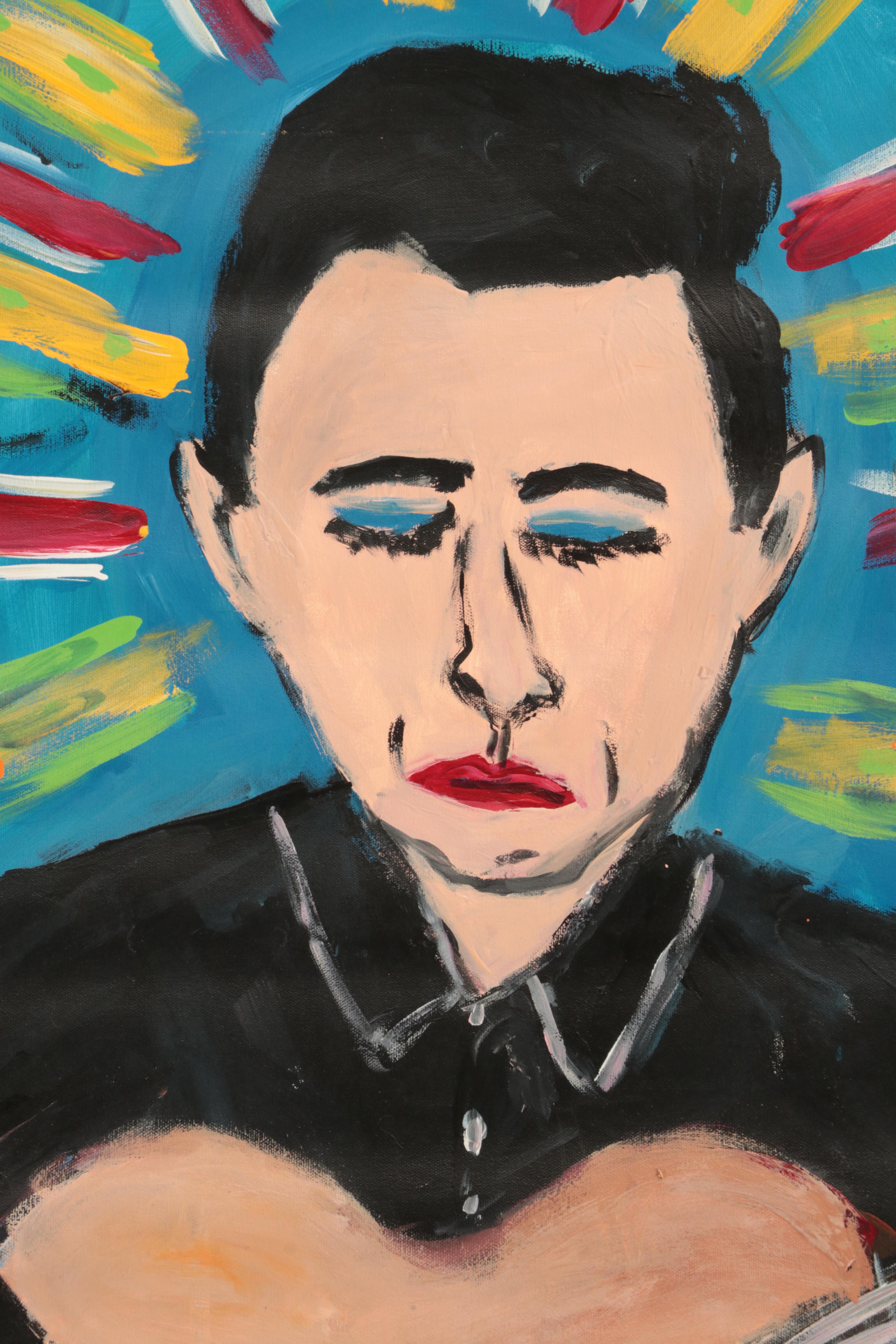 Lamar Sorrento Outsider Art Acrylic Painting of Johnny Cash, 21st Century