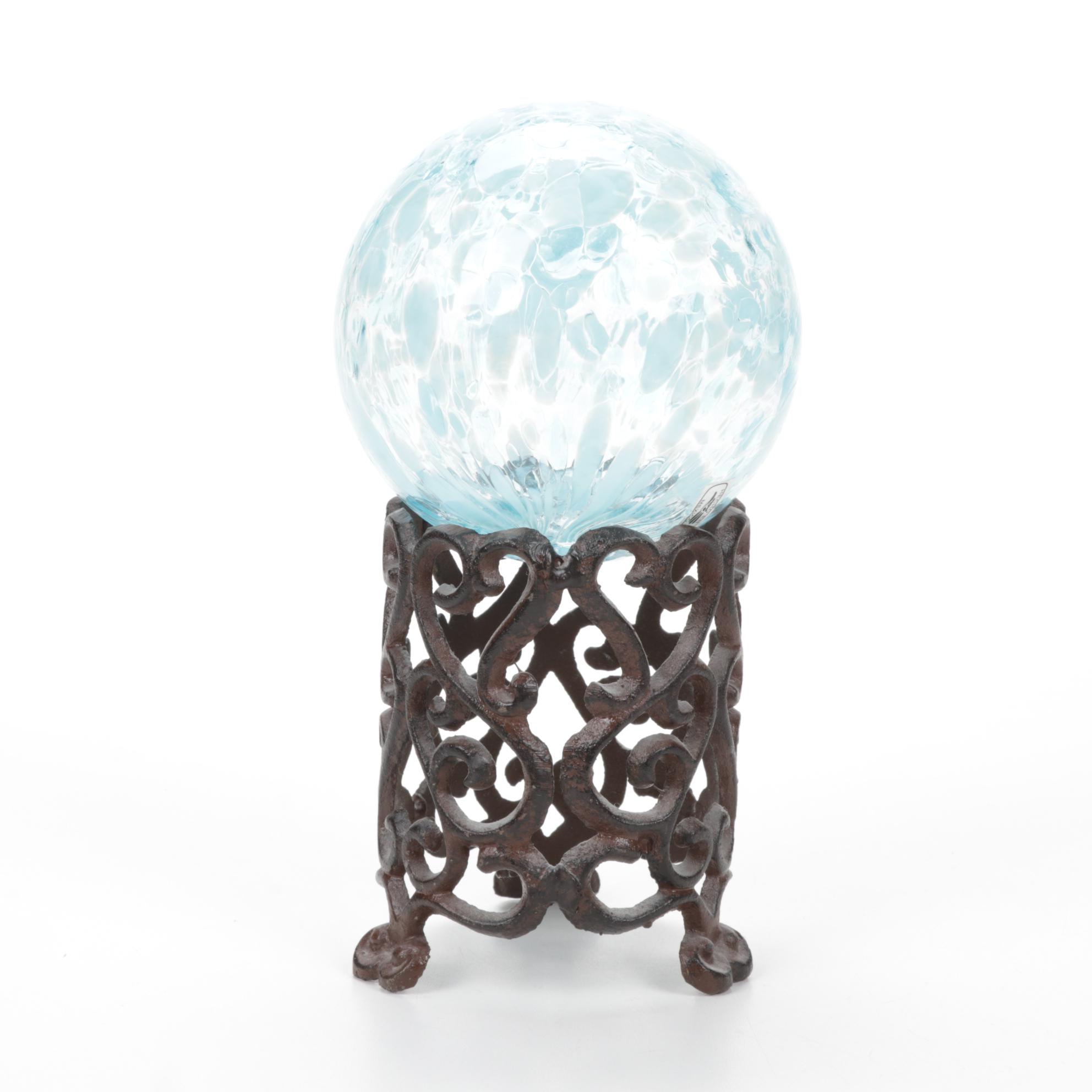 Blown Glass Orbs with Cast Iron Stand