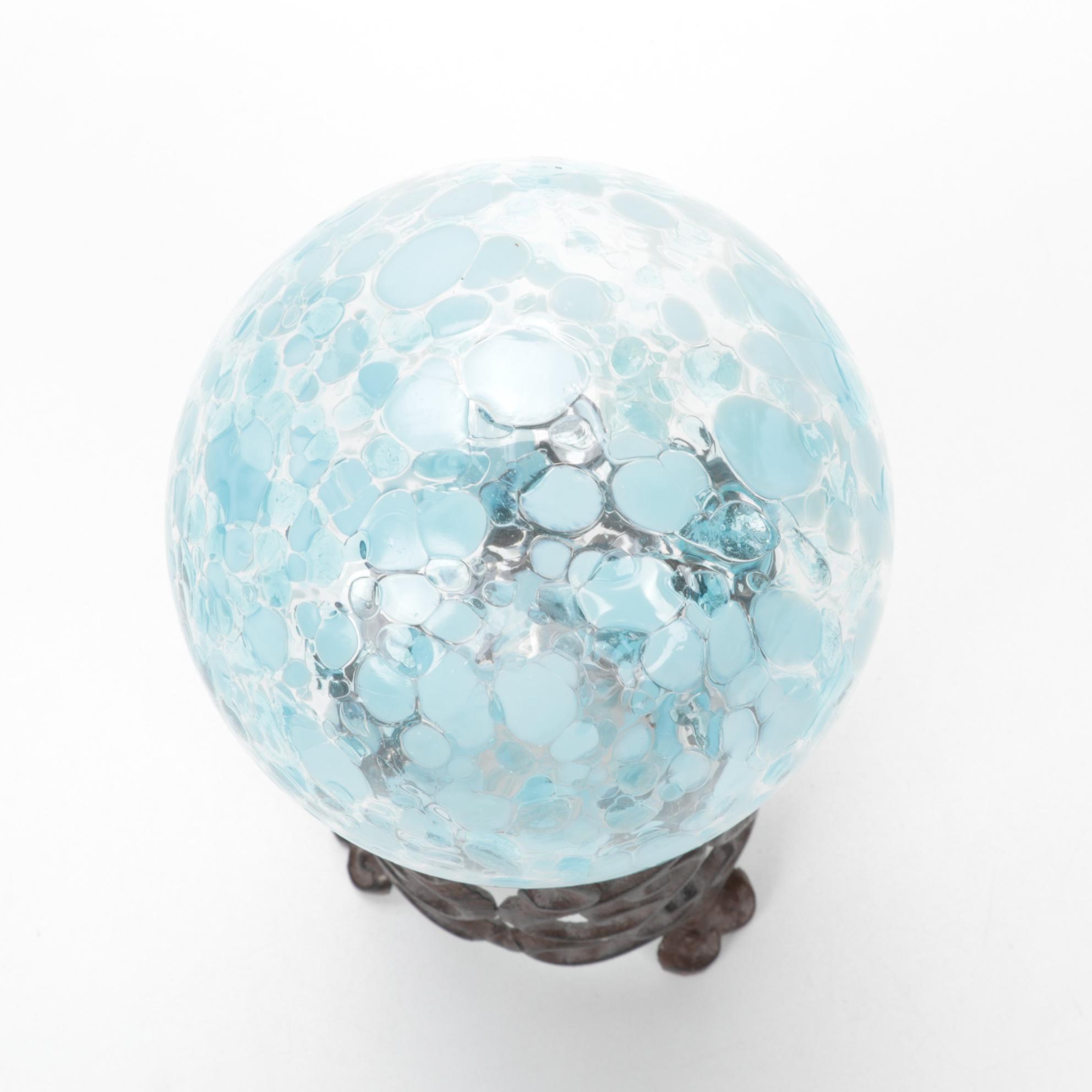 Blown Glass Orbs with Cast Iron Stand