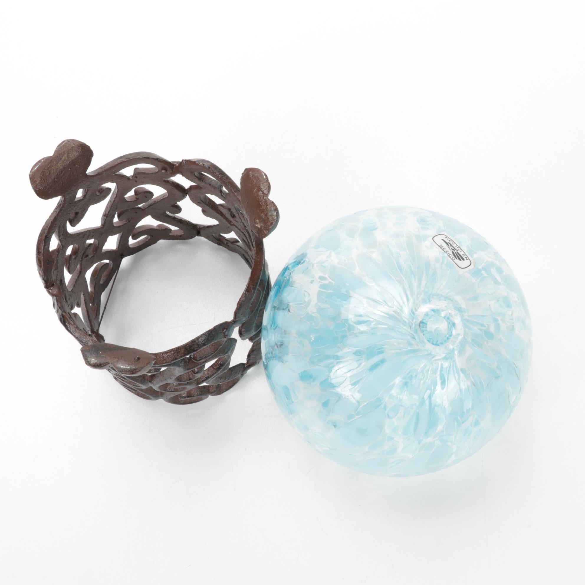 Blown Glass Orbs with Cast Iron Stand