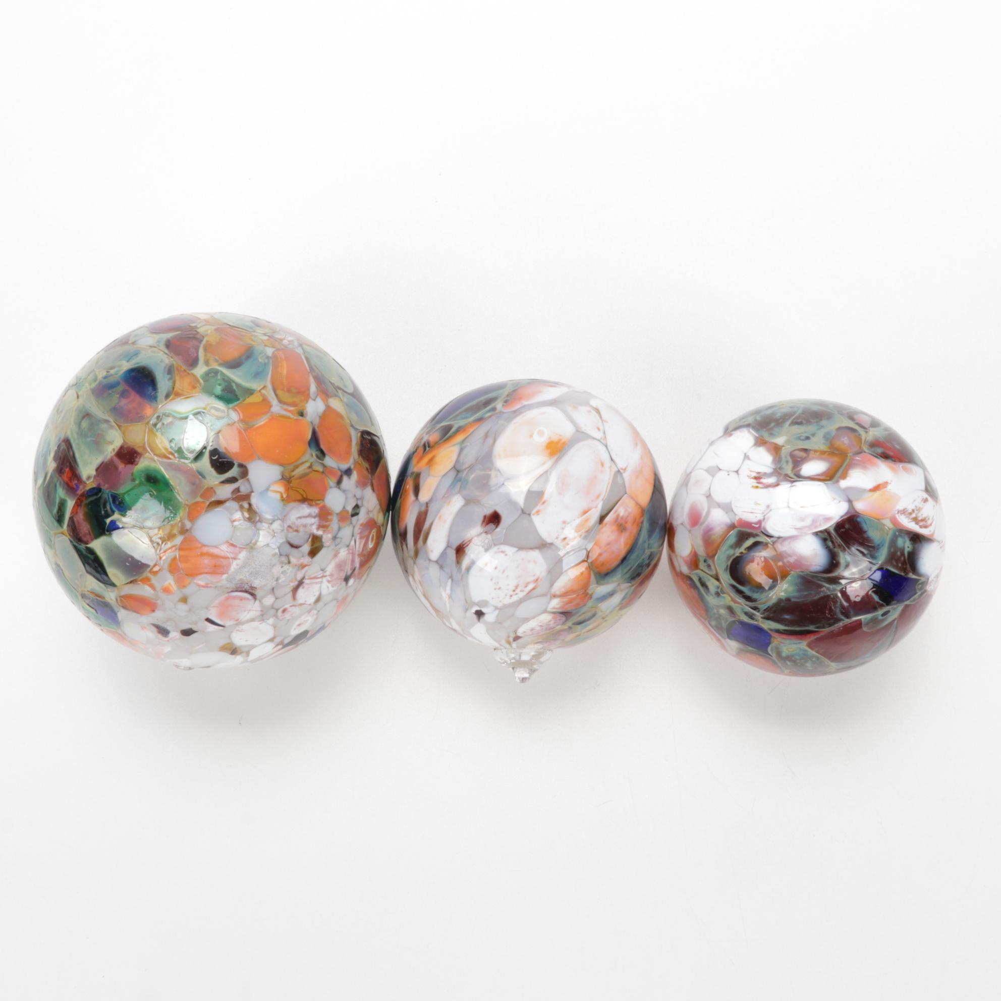 Blown Glass Orbs with Cast Iron Stand