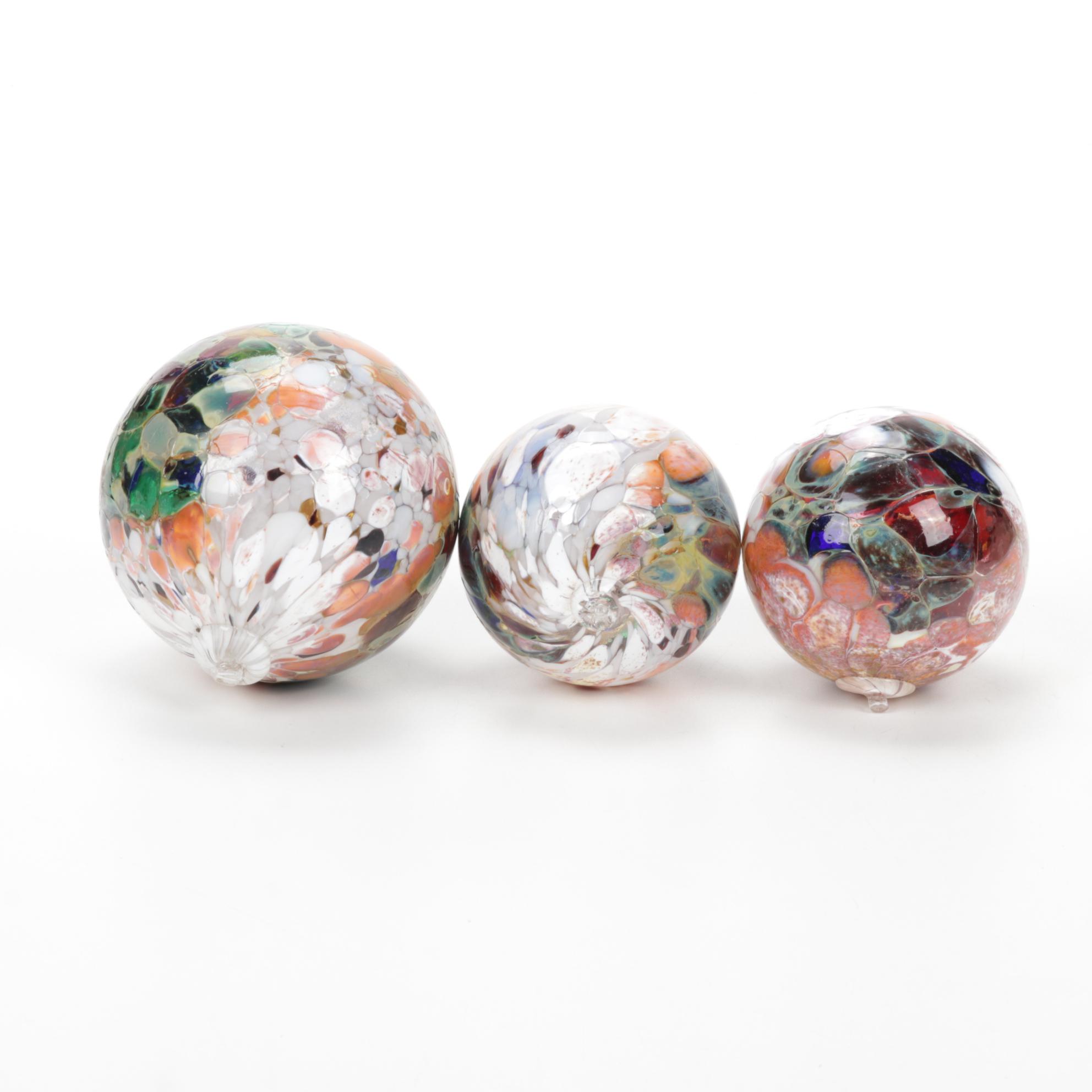 Blown Glass Orbs with Cast Iron Stand
