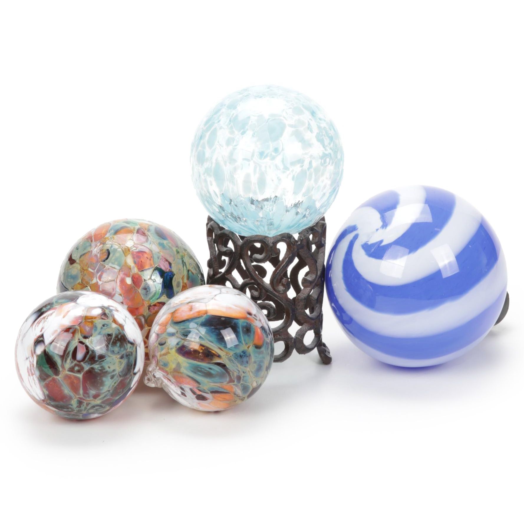 Blown Glass Orbs with Cast Iron Stand