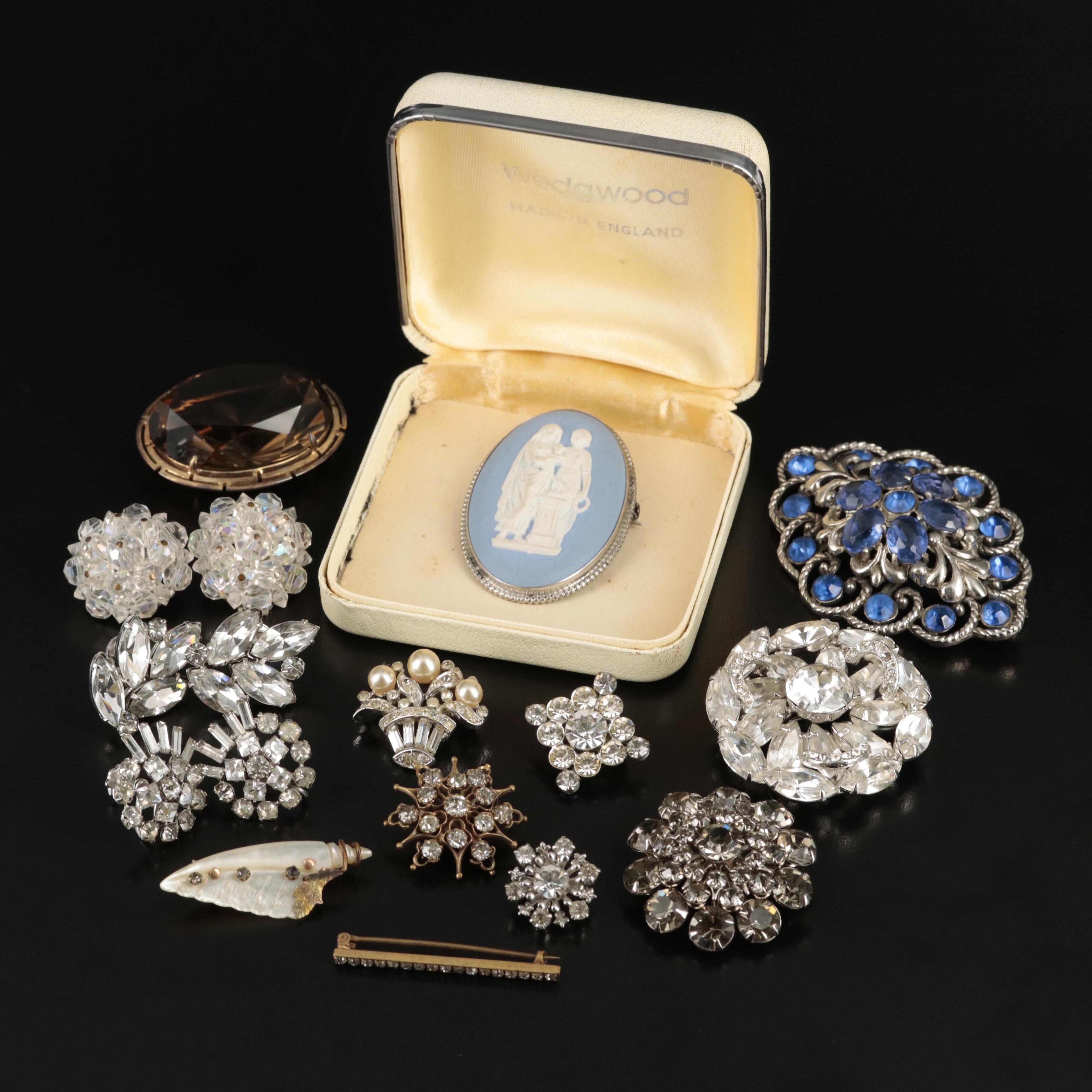 Eisenberg, Wedgwood and Crown Trifari Jewelry Including 900 Silver