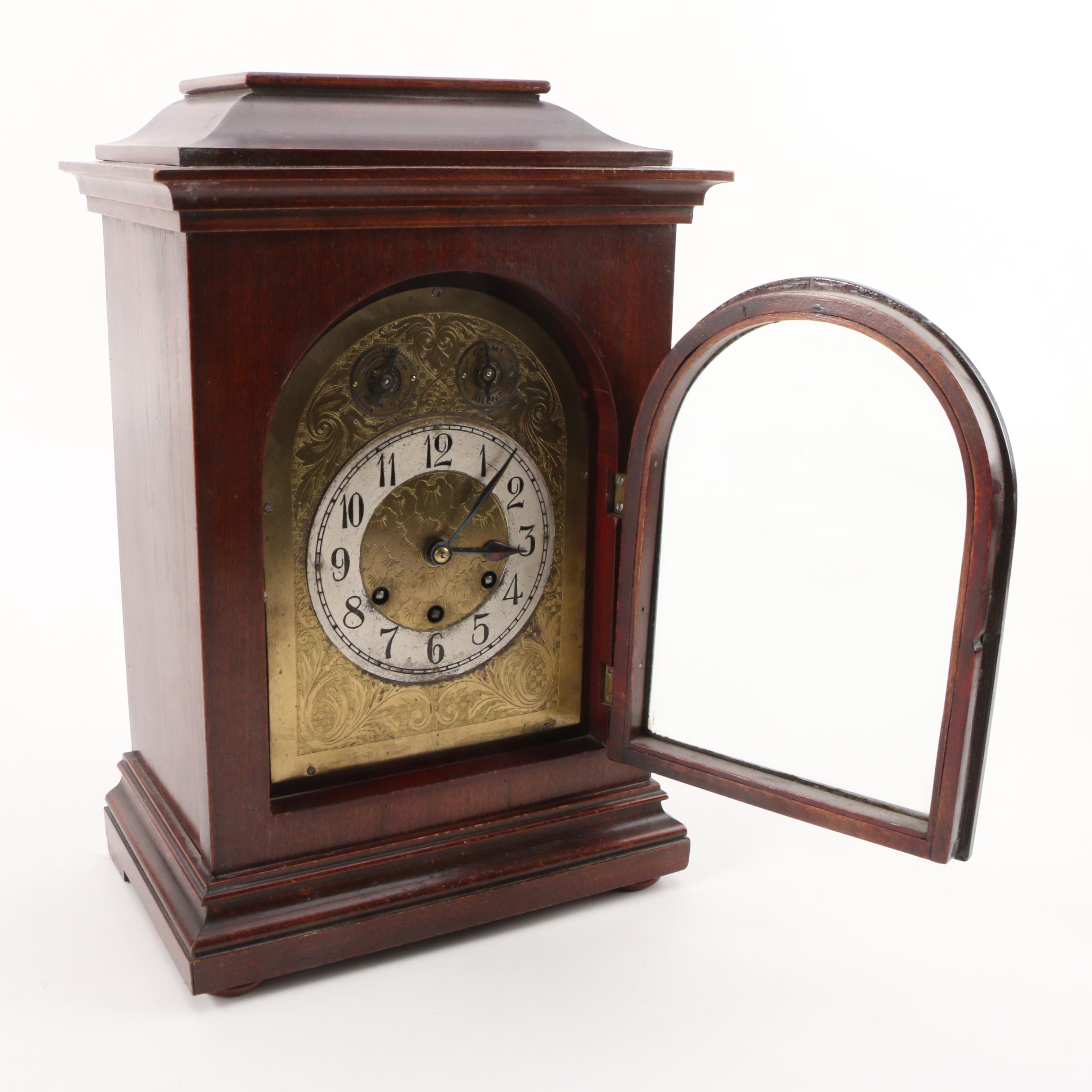 Kuehl and Gustav Becker Mahogany Mantel Clock with Brass Face, Early 20th C.