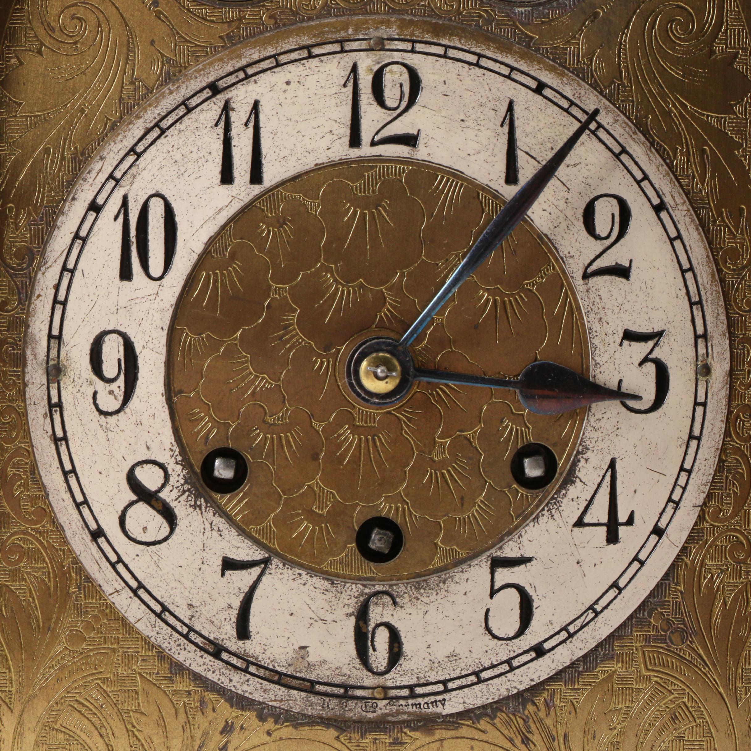 Kuehl and Gustav Becker Mahogany Mantel Clock with Brass Face, Early 20th C.