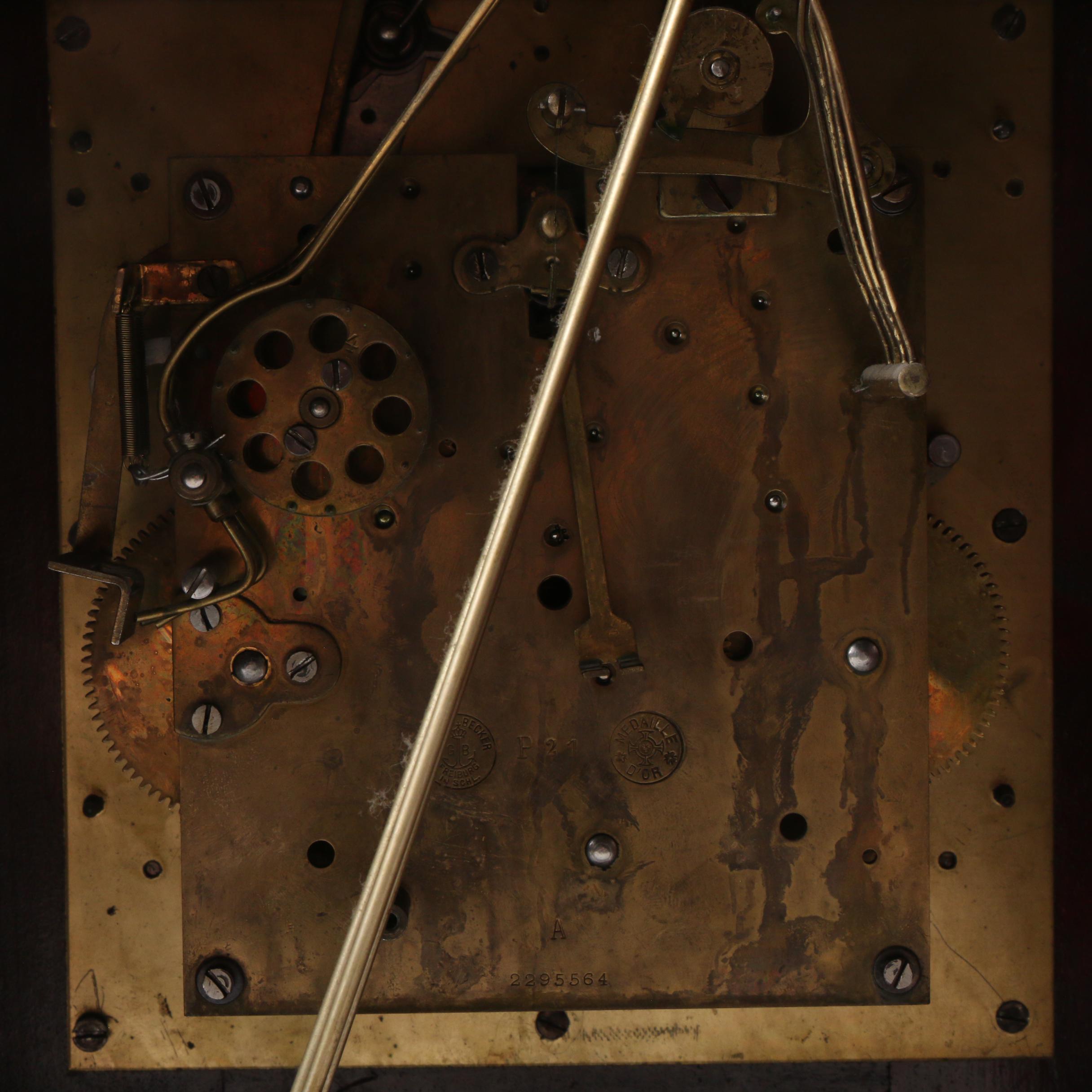 Kuehl and Gustav Becker Mahogany Mantel Clock with Brass Face, Early 20th C.