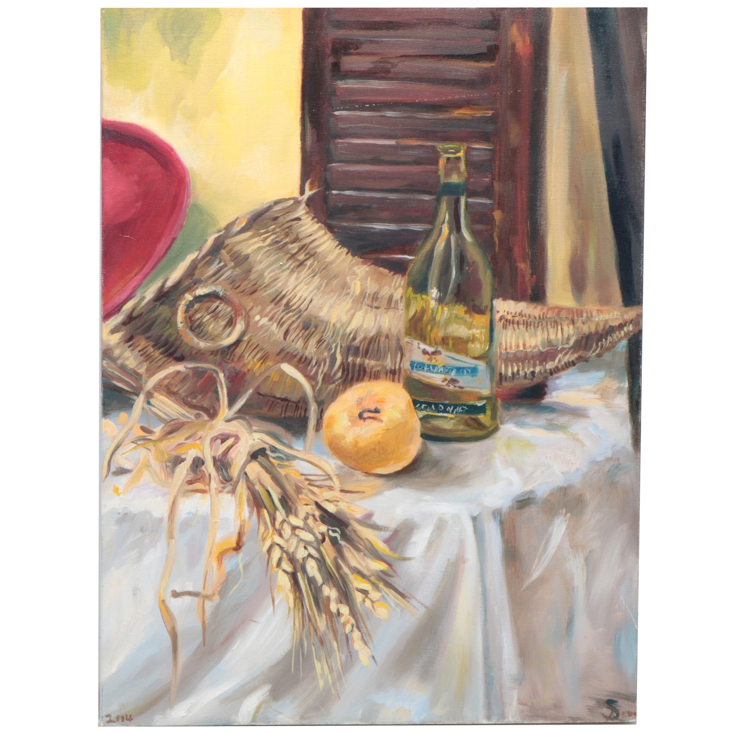 Still Life Oil Painting of Wine and Cornucopia, 2004